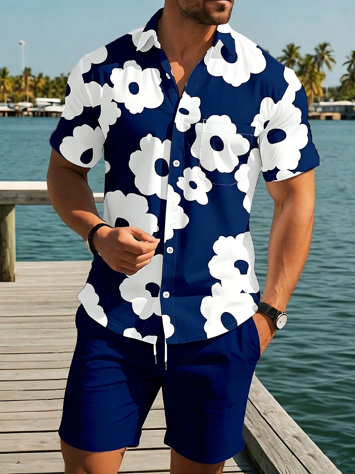 Shorts floral de manga corta Pockecamisetas And Set para hombre