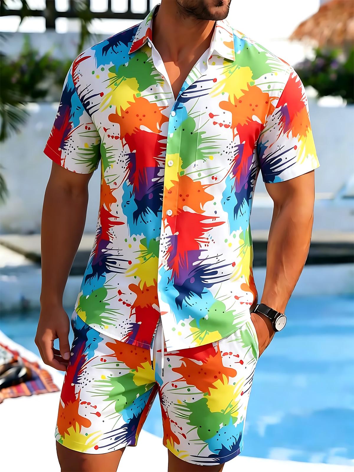 Shorts Tie Dye estampado de manga corta Pockecamisetas And Set para hombre