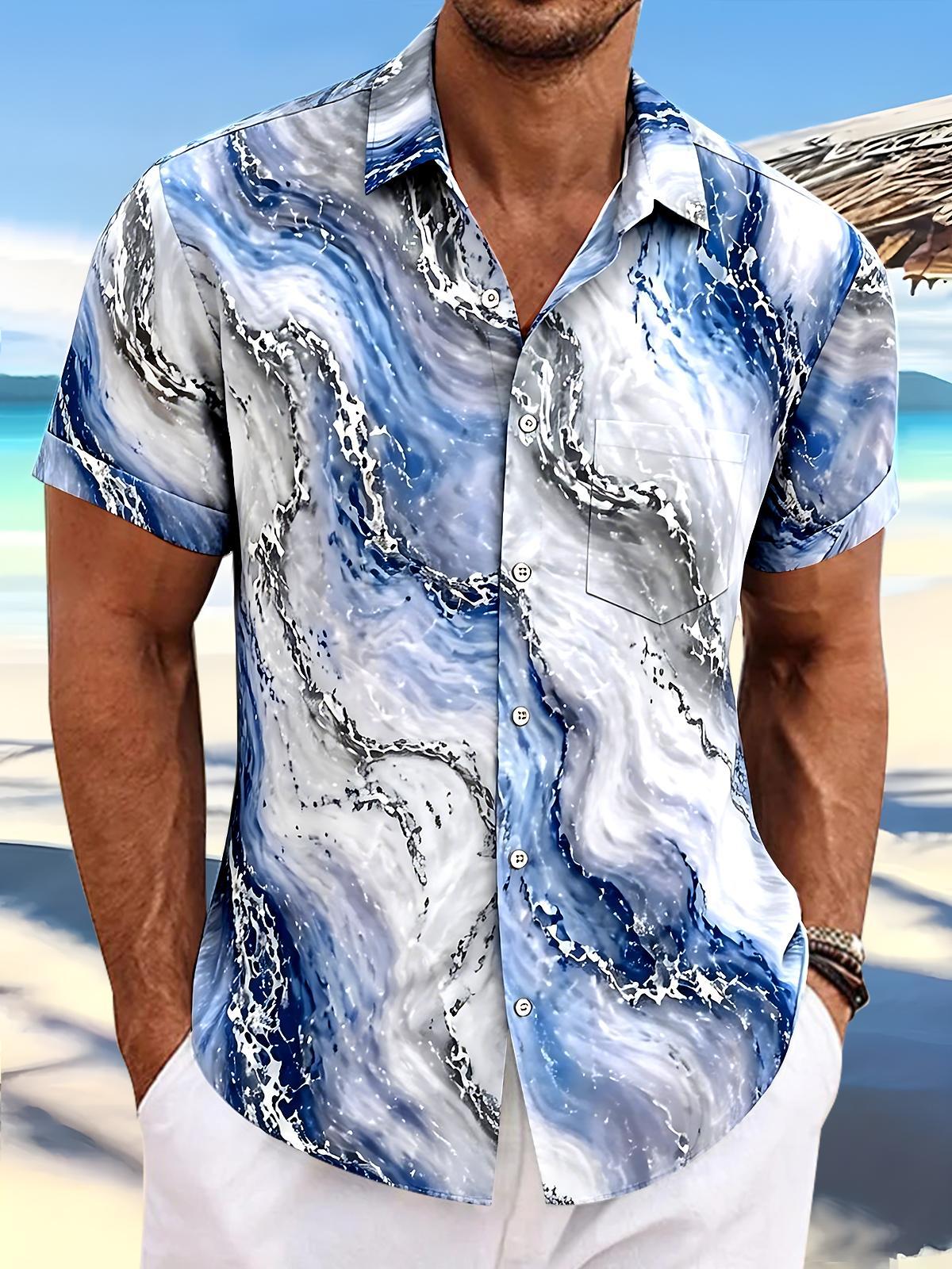 Abstract Pocket de manga corta camisas para hombre