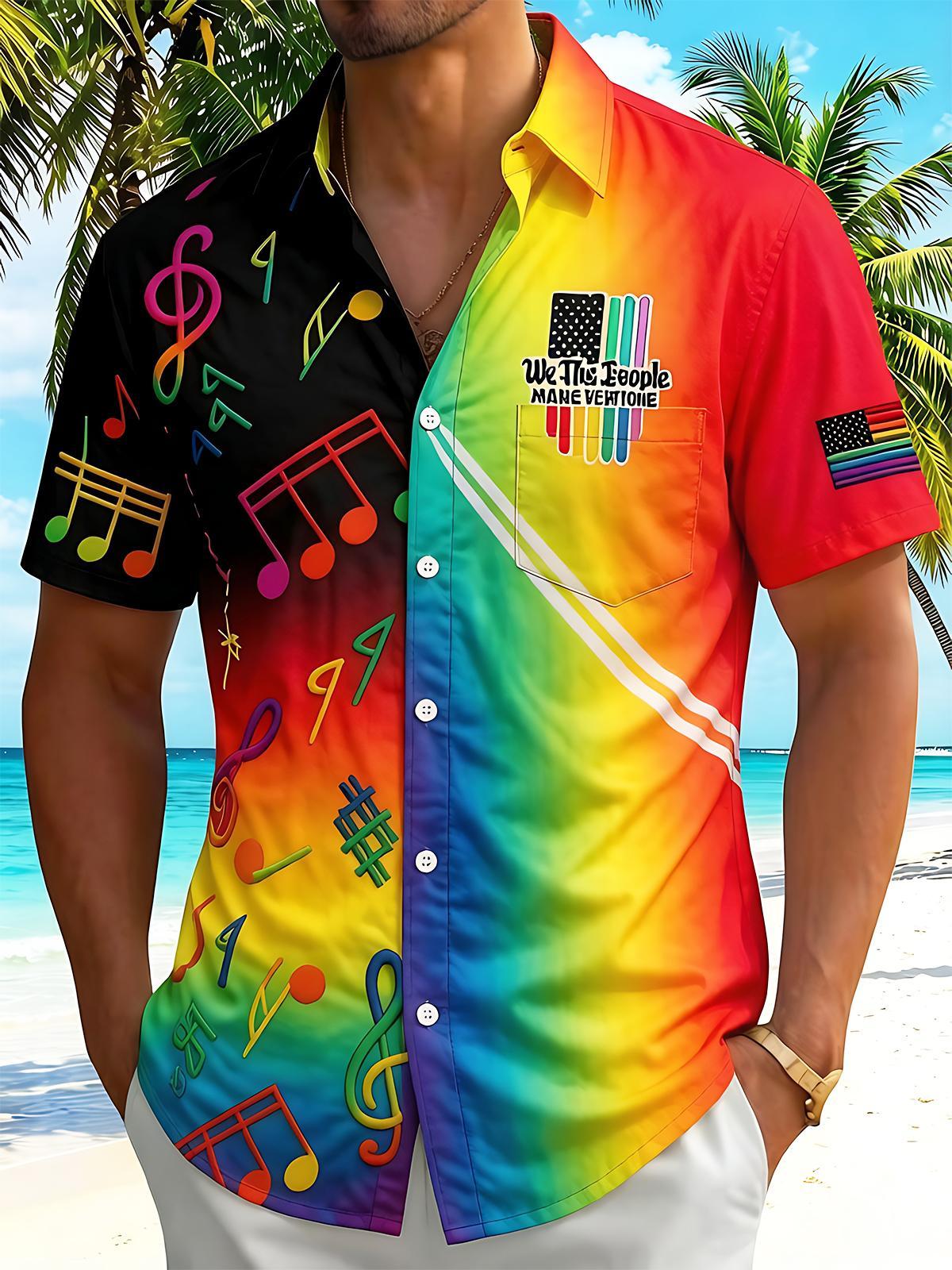 Pride Month Colorful Music Note American Flag Pocket de manga corta camisas para hombre