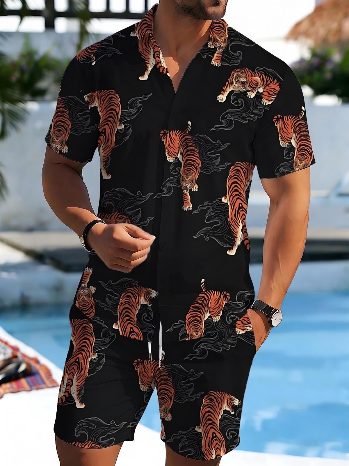 Shorts Tiger estampado de manga corta Pockecamisetas And Set para hombre