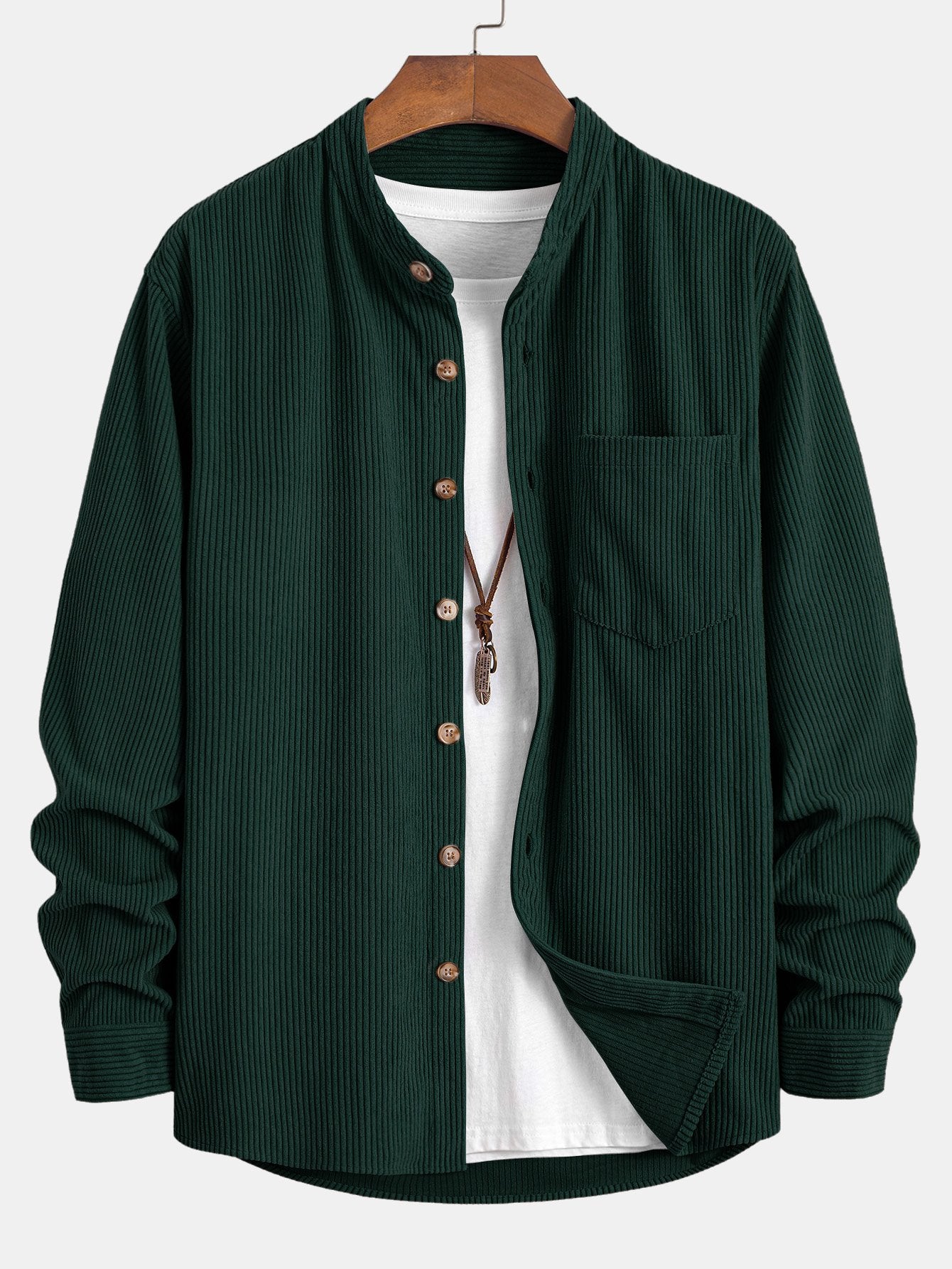 Camisa Corduroy Stand Collar