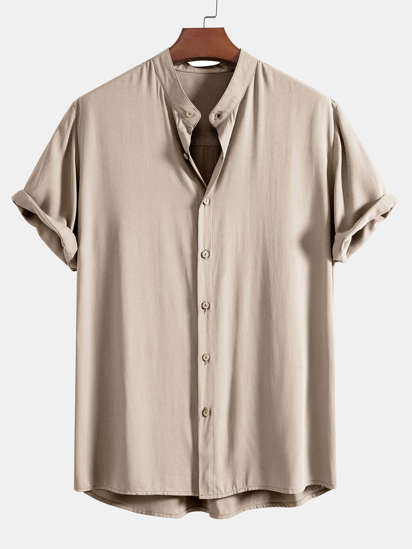 Camisa Viscose Stand Collar
