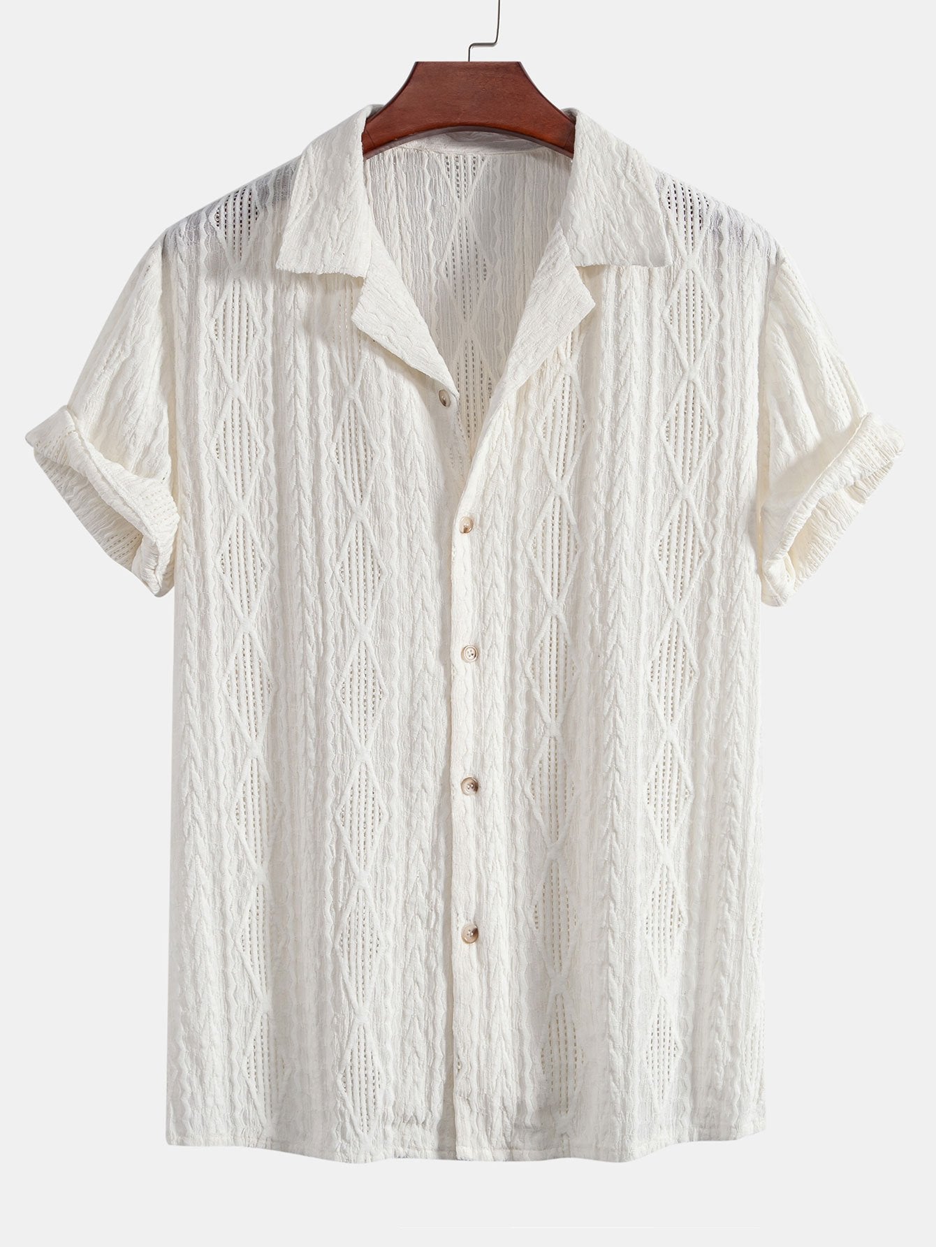 Camisa Geometric Jacquard Eyelet Cuban