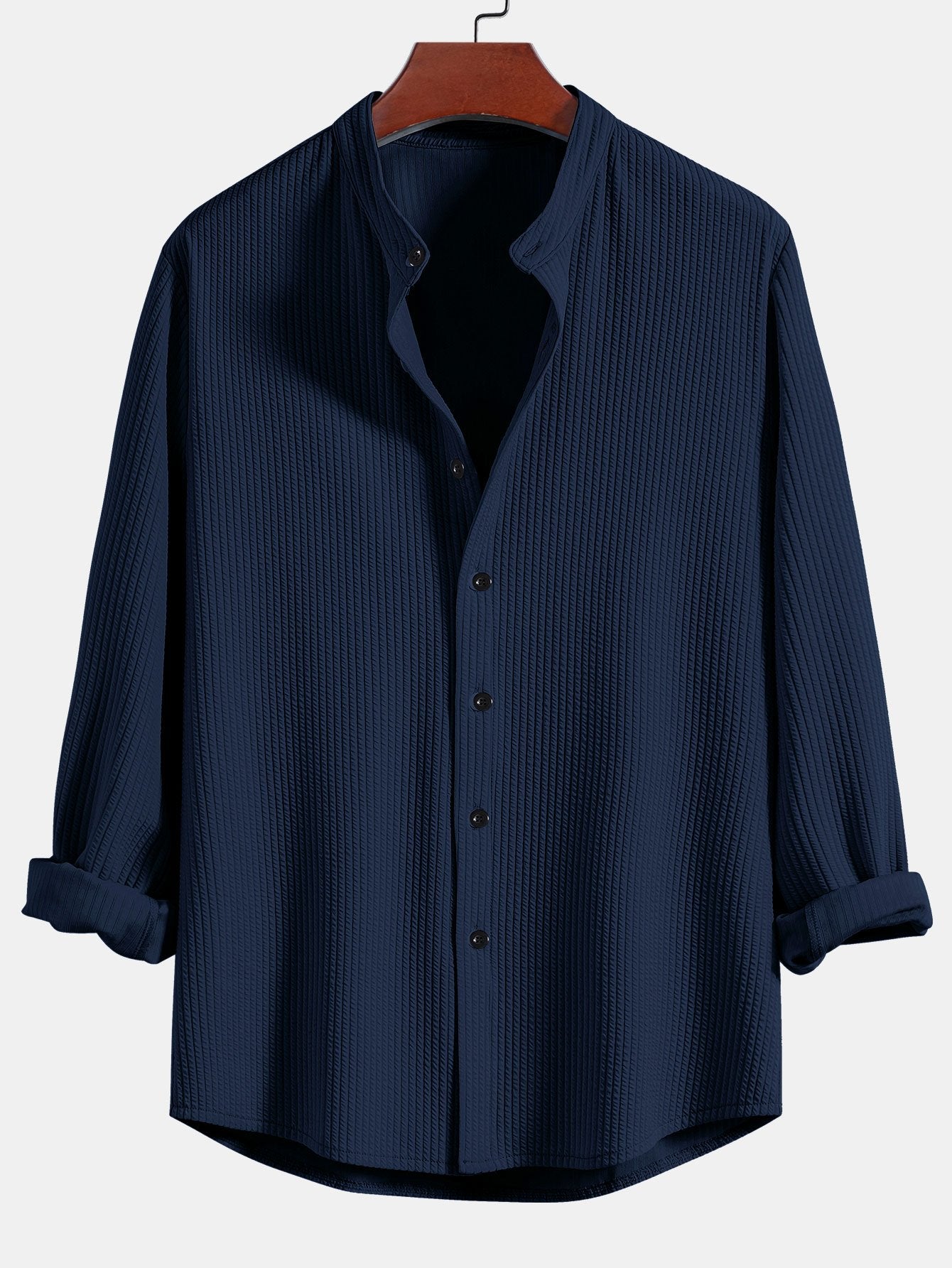 Camisa de manga larga Muscle Fit Ribbed Stand Collar