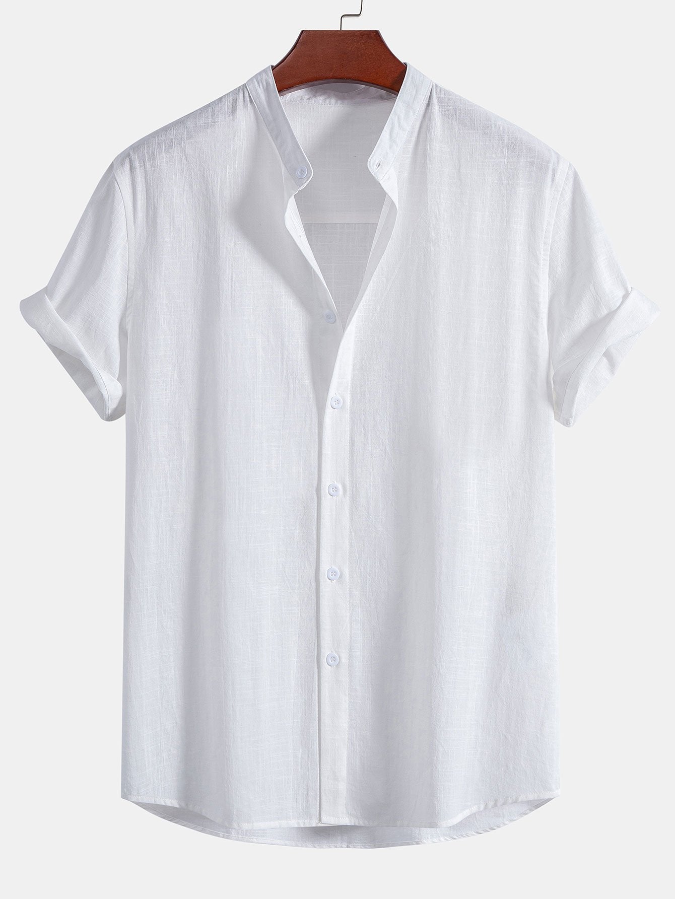 Camisa de lino Look de algodón Stand Collar