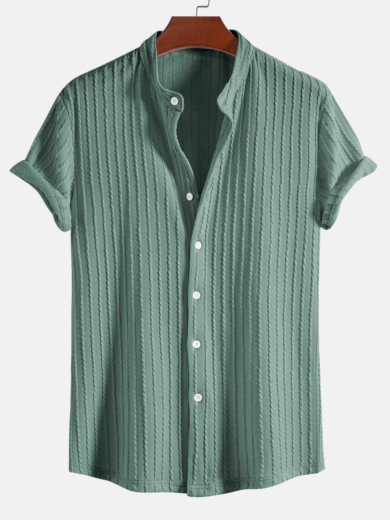 Camisa Muscle Fit Stand Collar tejidoted Ribbed
