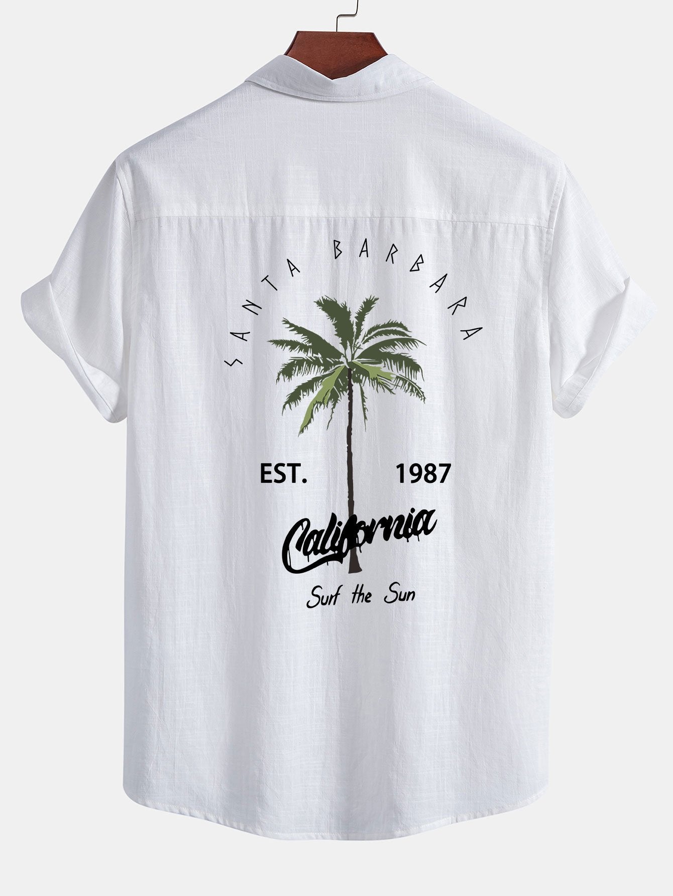 Camisa California Palm Tree estampado de lino Look de algodón Button Up