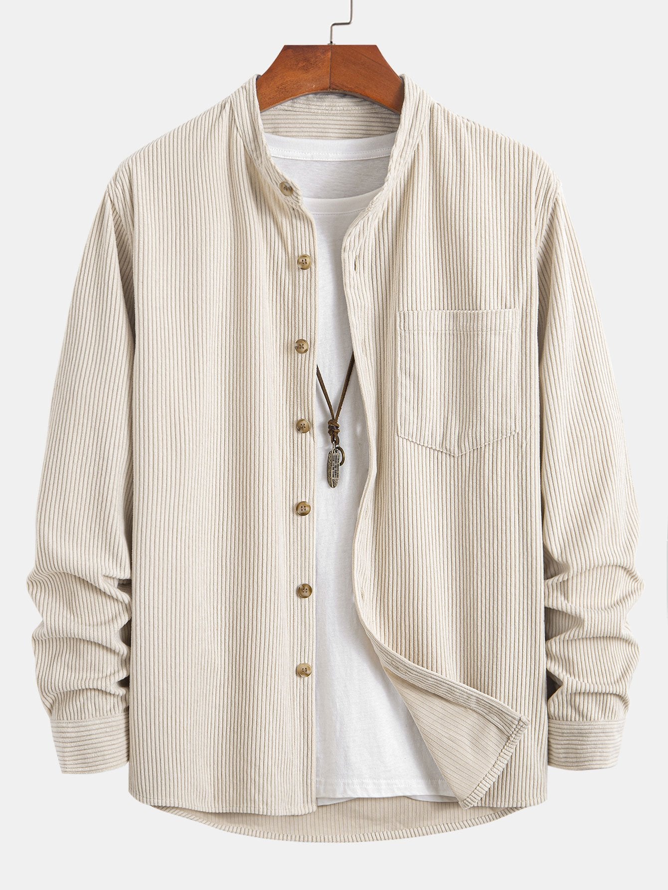 Camisa Corduroy Stand Collar