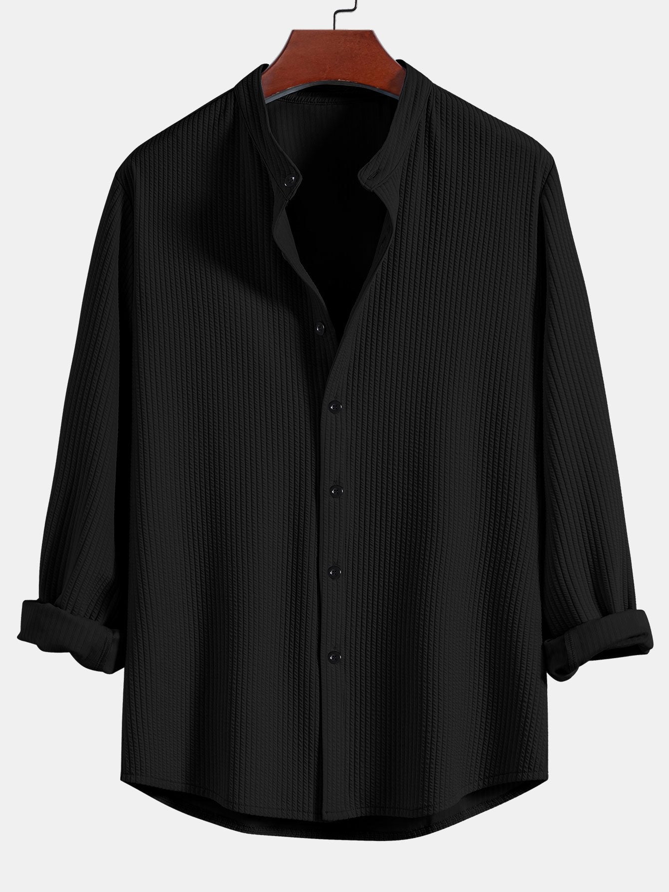 Camisa de manga larga Muscle Fit Ribbed Stand Collar
