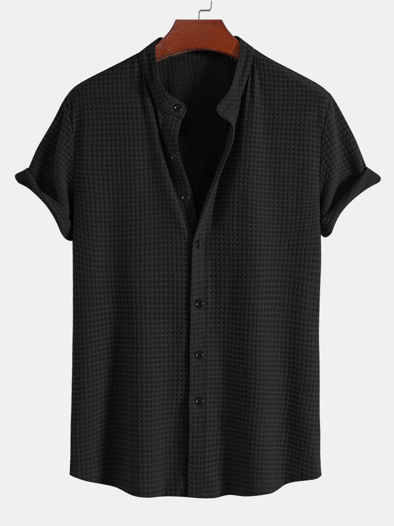 Camisa Muscle Fit Waffle Texture Stand Collar