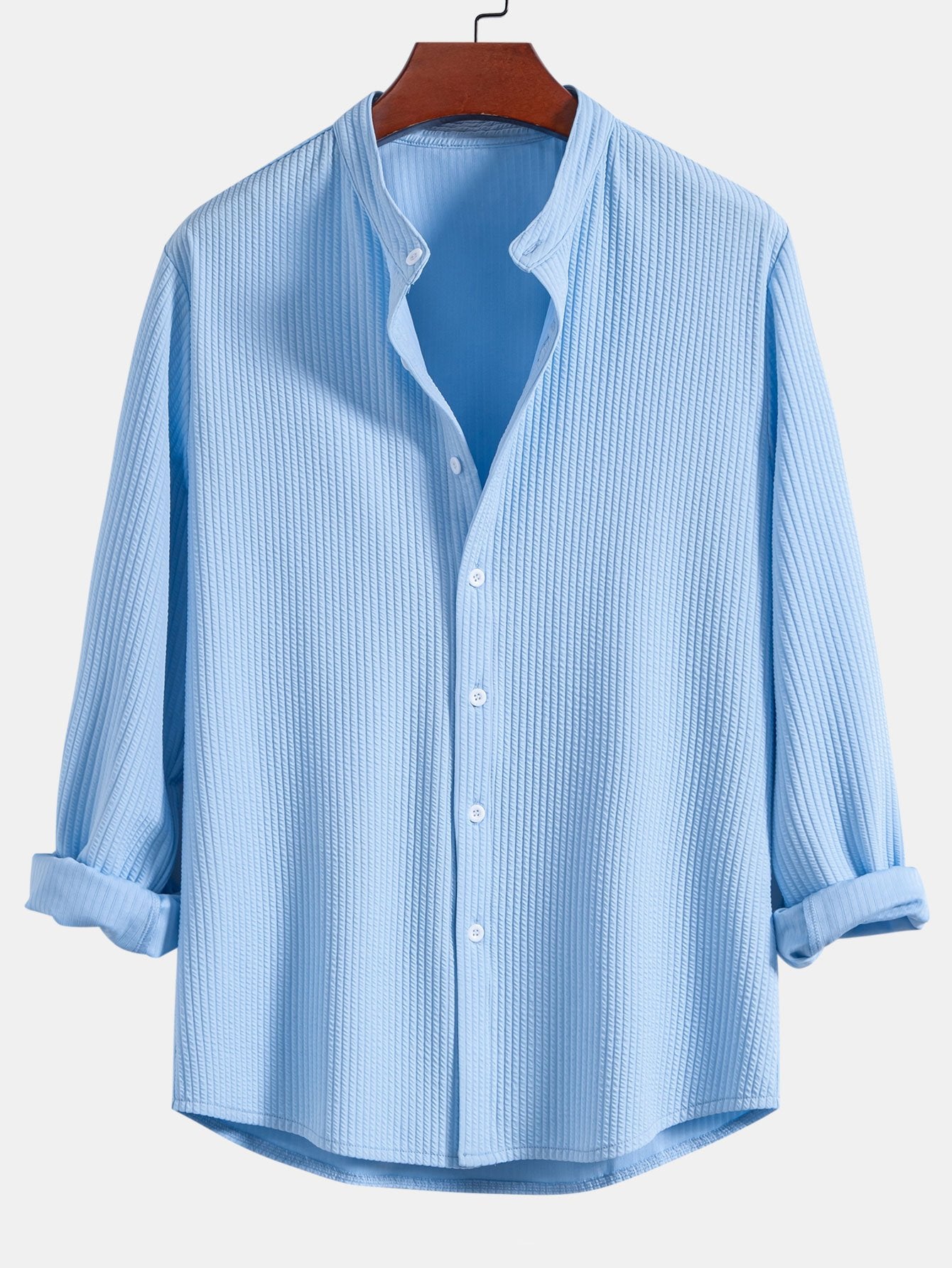 Camisa de manga larga Muscle Fit Ribbed Stand Collar