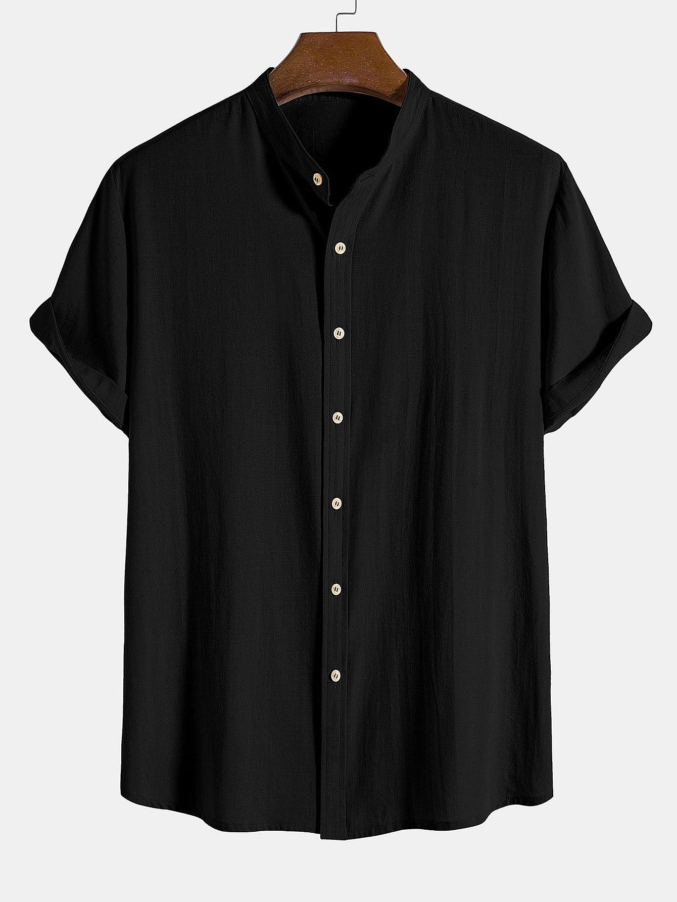Camisa de lino Look de algodón Blend Stand Collar