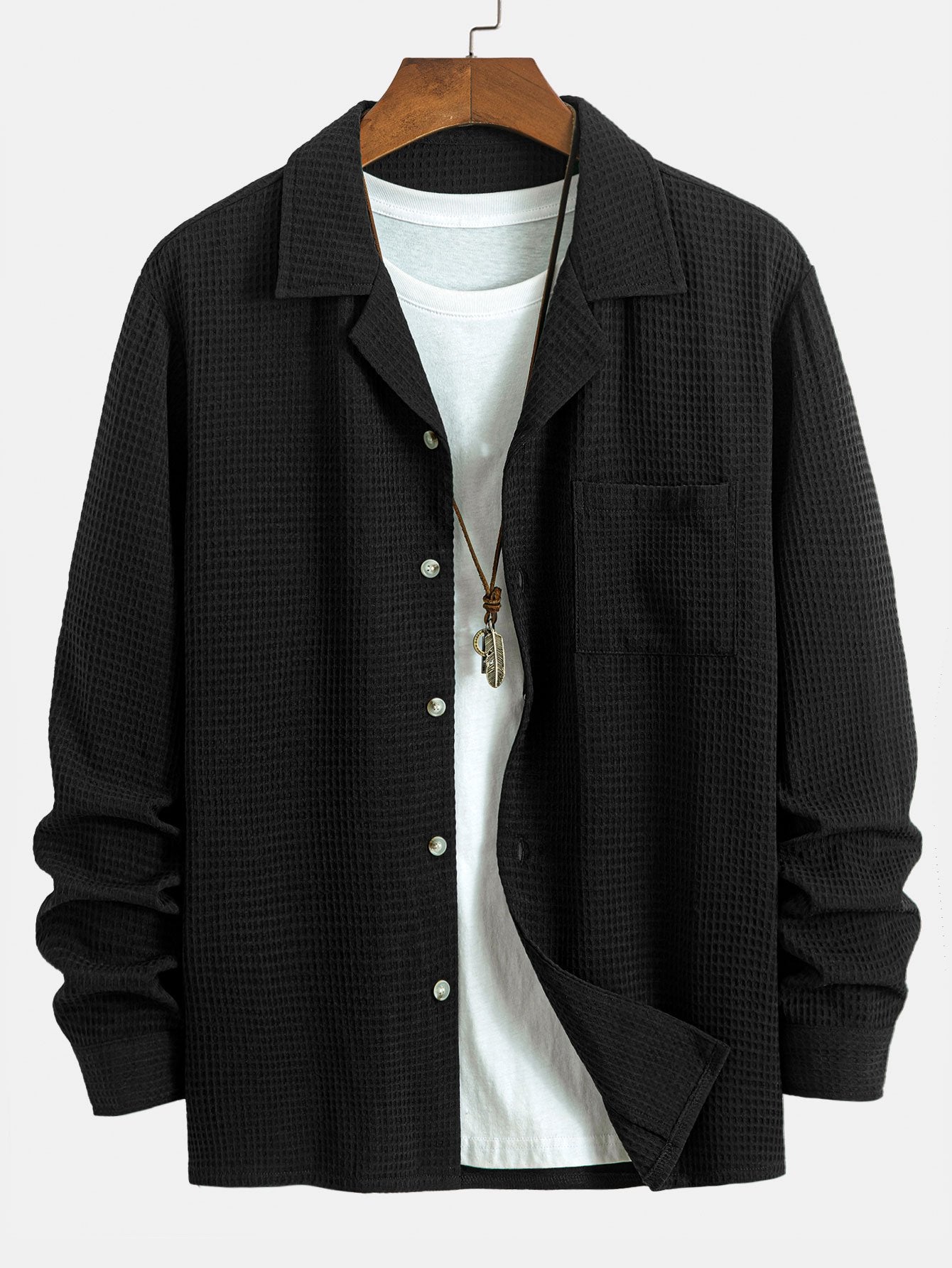 Camisa de manga larga Waffle Cuban Collar