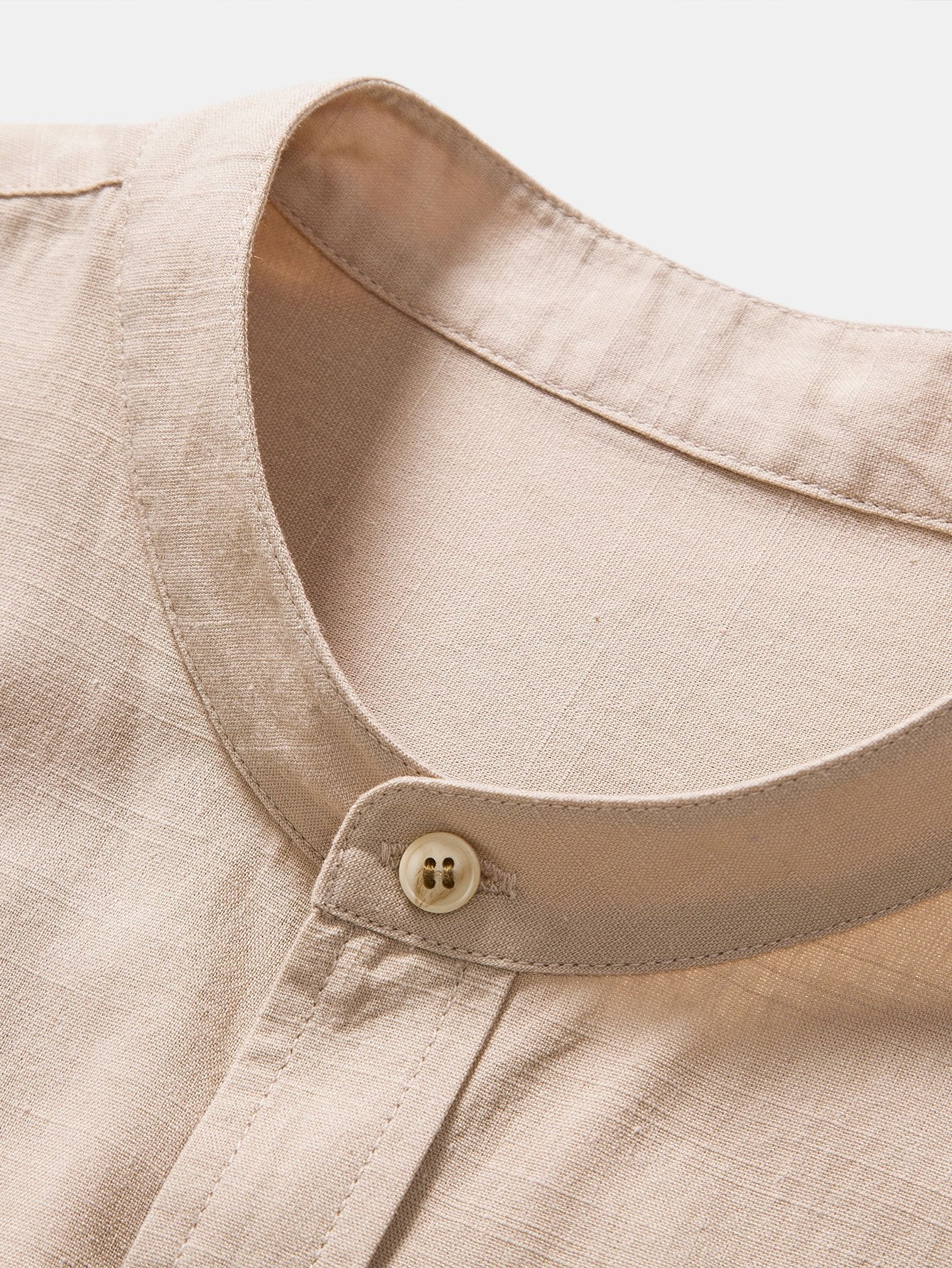 Camisa de lino Look de algodón Blend Stand Collar