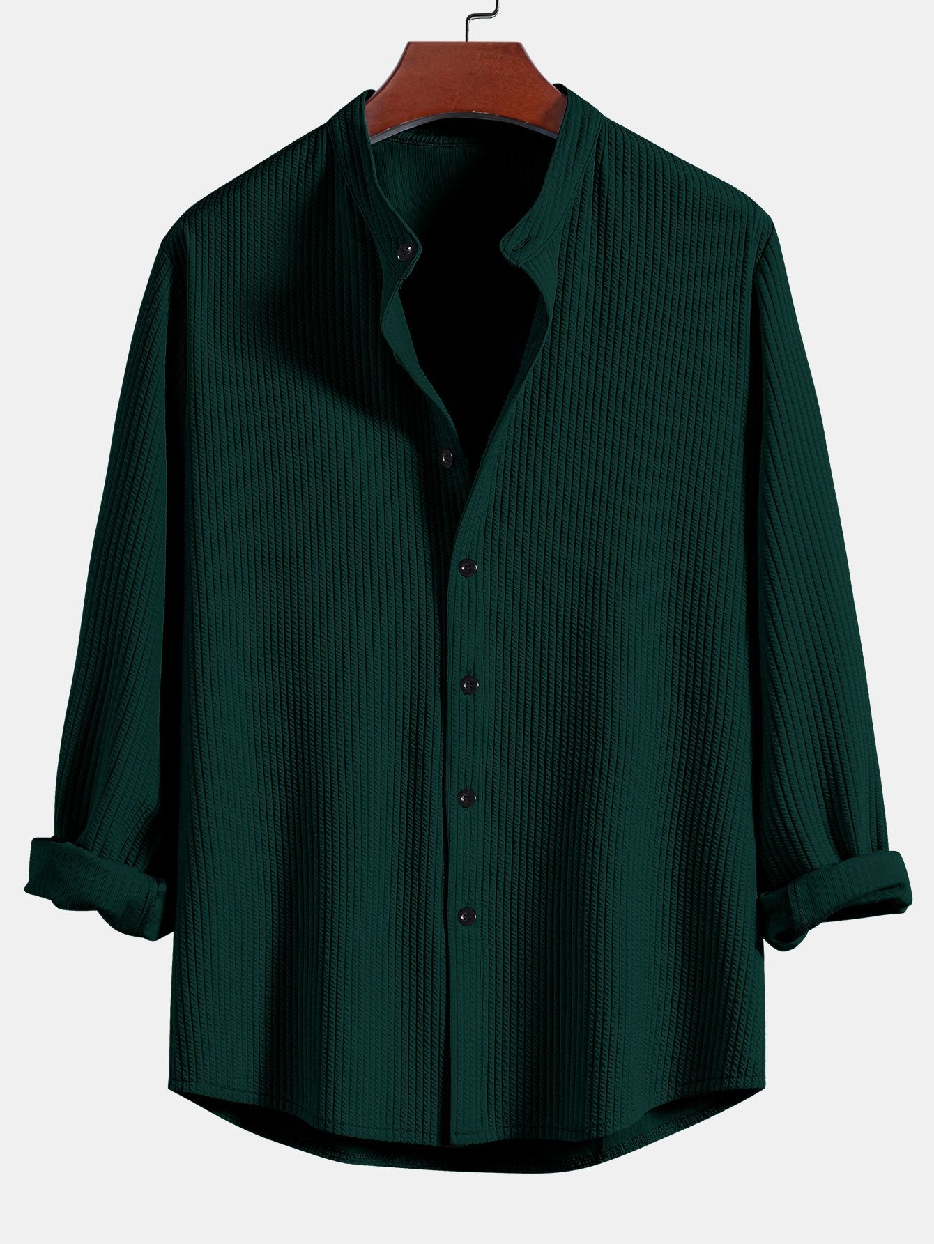 Camisa de manga larga Muscle Fit Ribbed Stand Collar