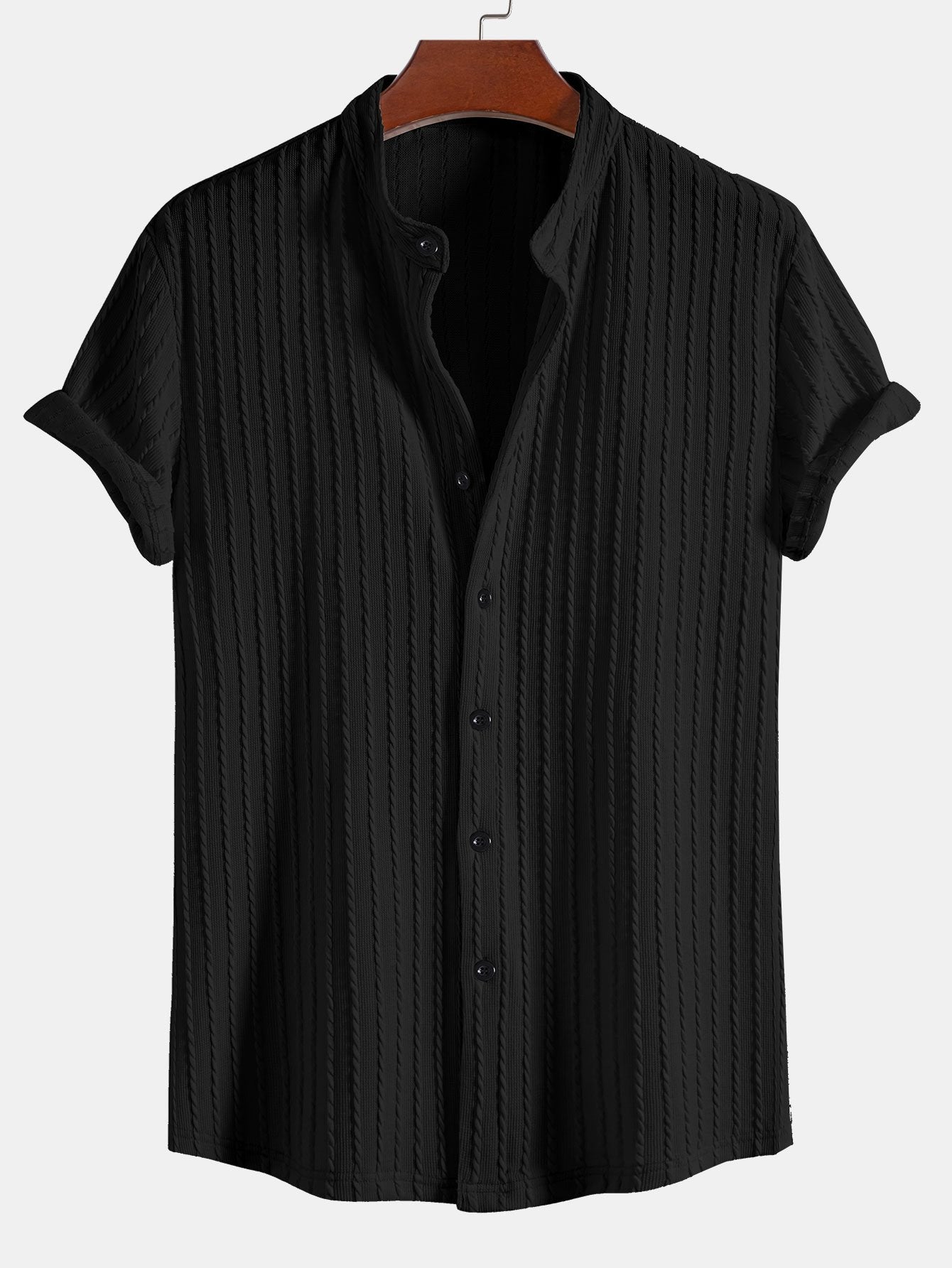Camisa Muscle Fit Stand Collar tejidoted Ribbed