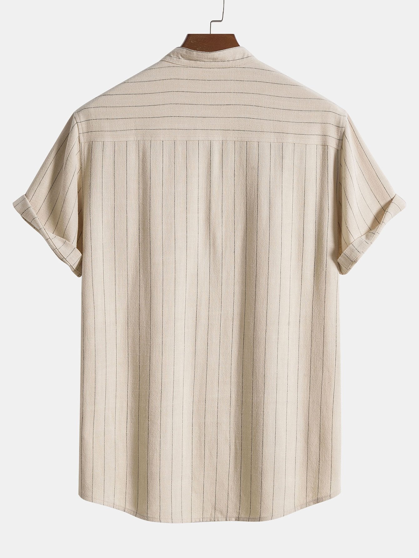 Camisa de lino Blend a rayas Half Open Placket Henley Collar