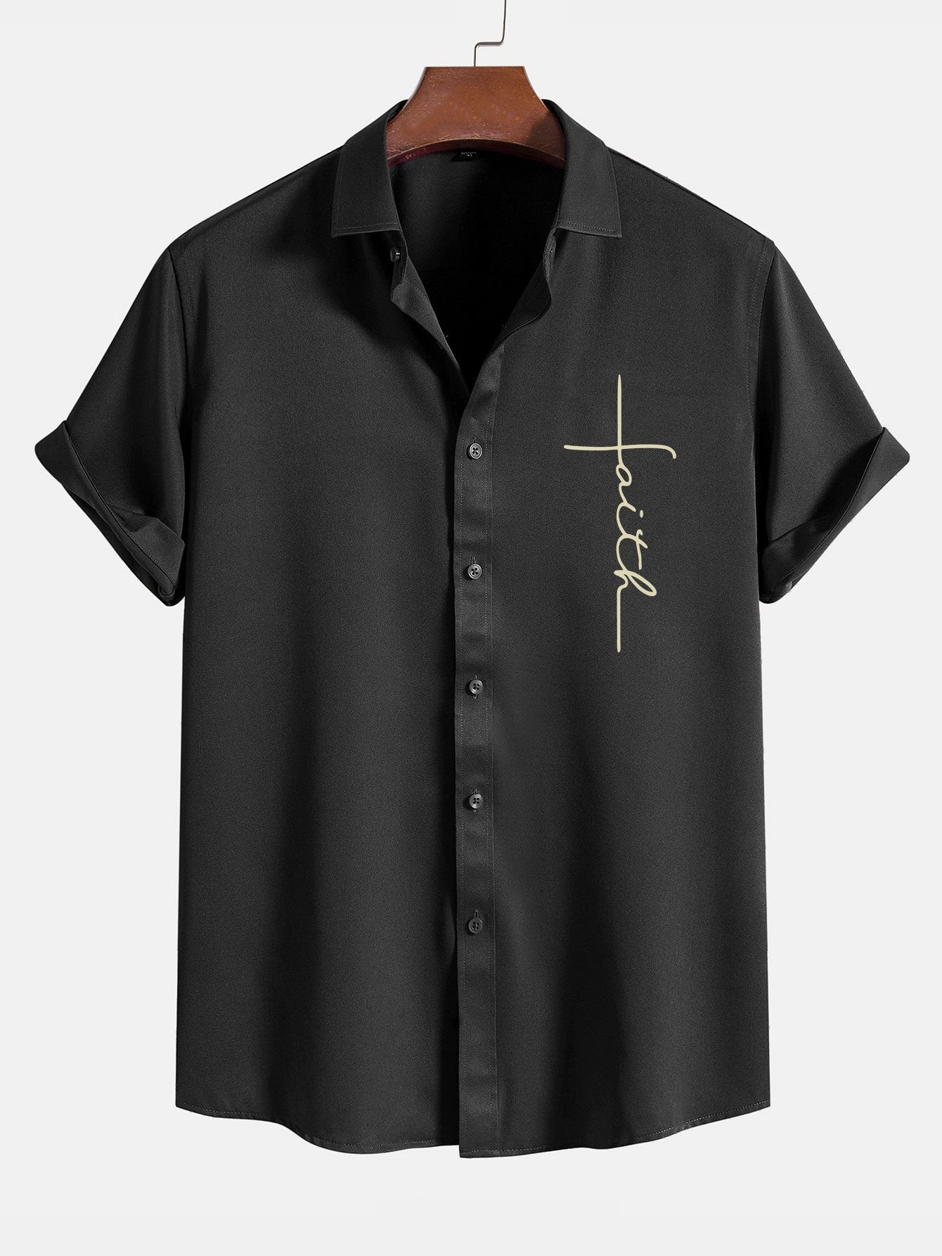 Camisa Faith Letter estampado Button Up