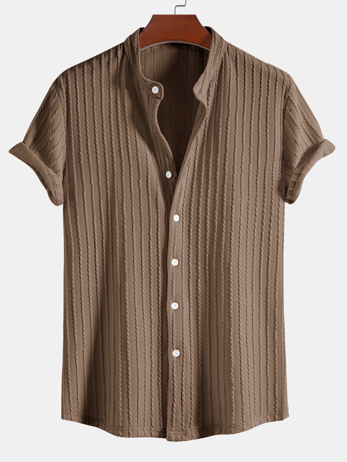 Camisa Muscle Fit Stand Collar tejidoted Ribbed