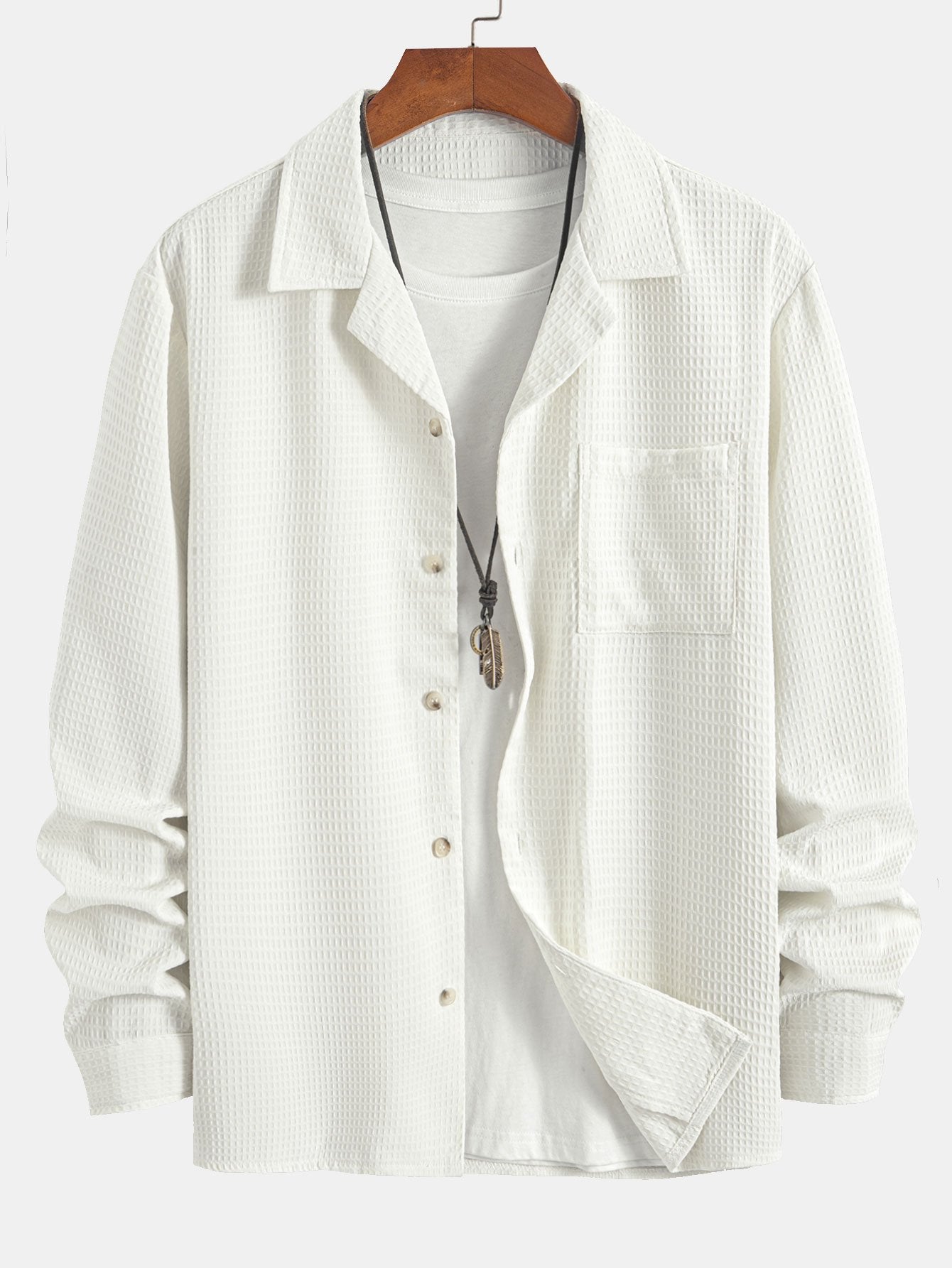 Camisa de manga larga Waffle Cuban Collar
