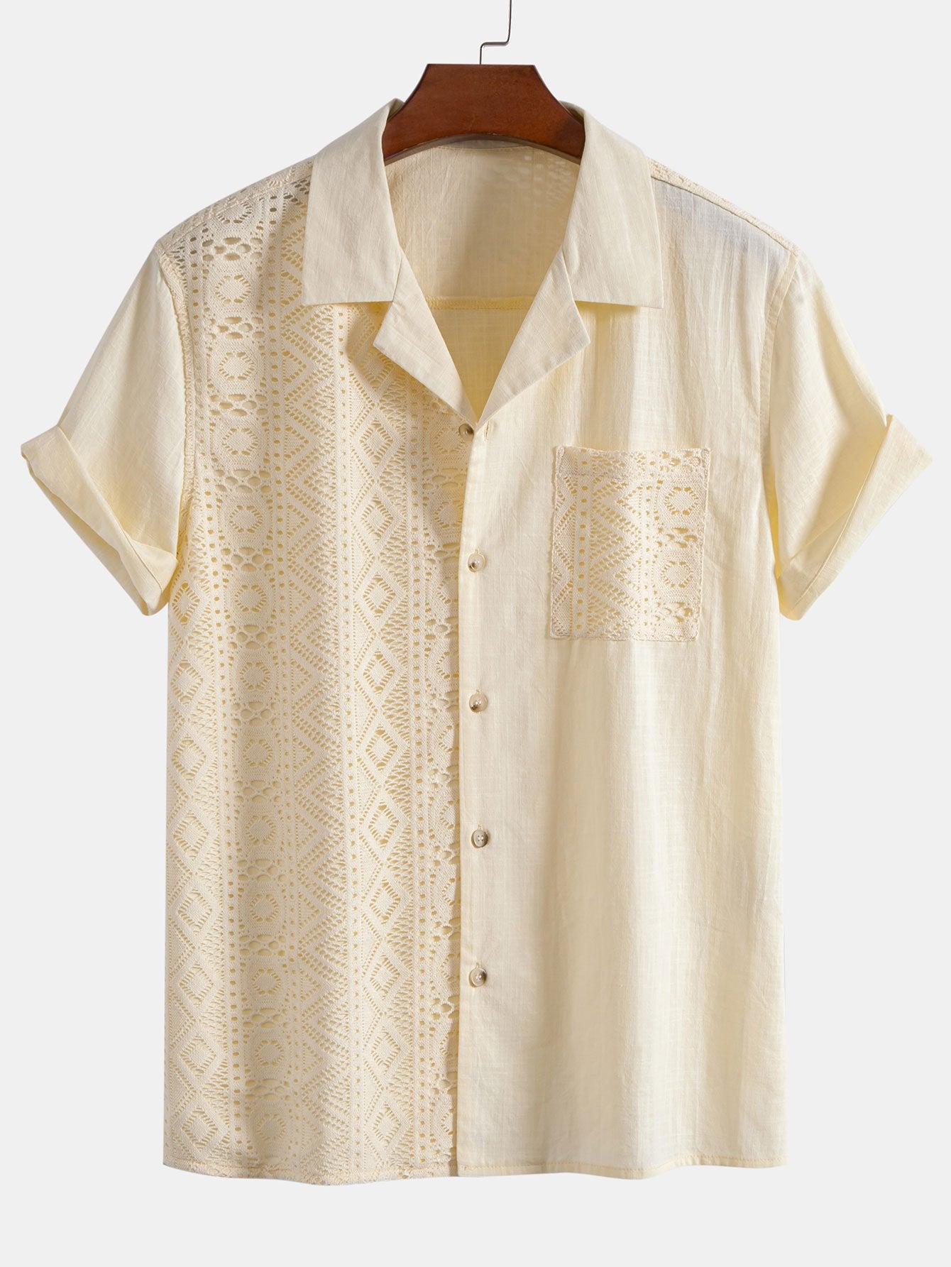 Camisa Geometric Textured Patchpara trabajo Cuban
