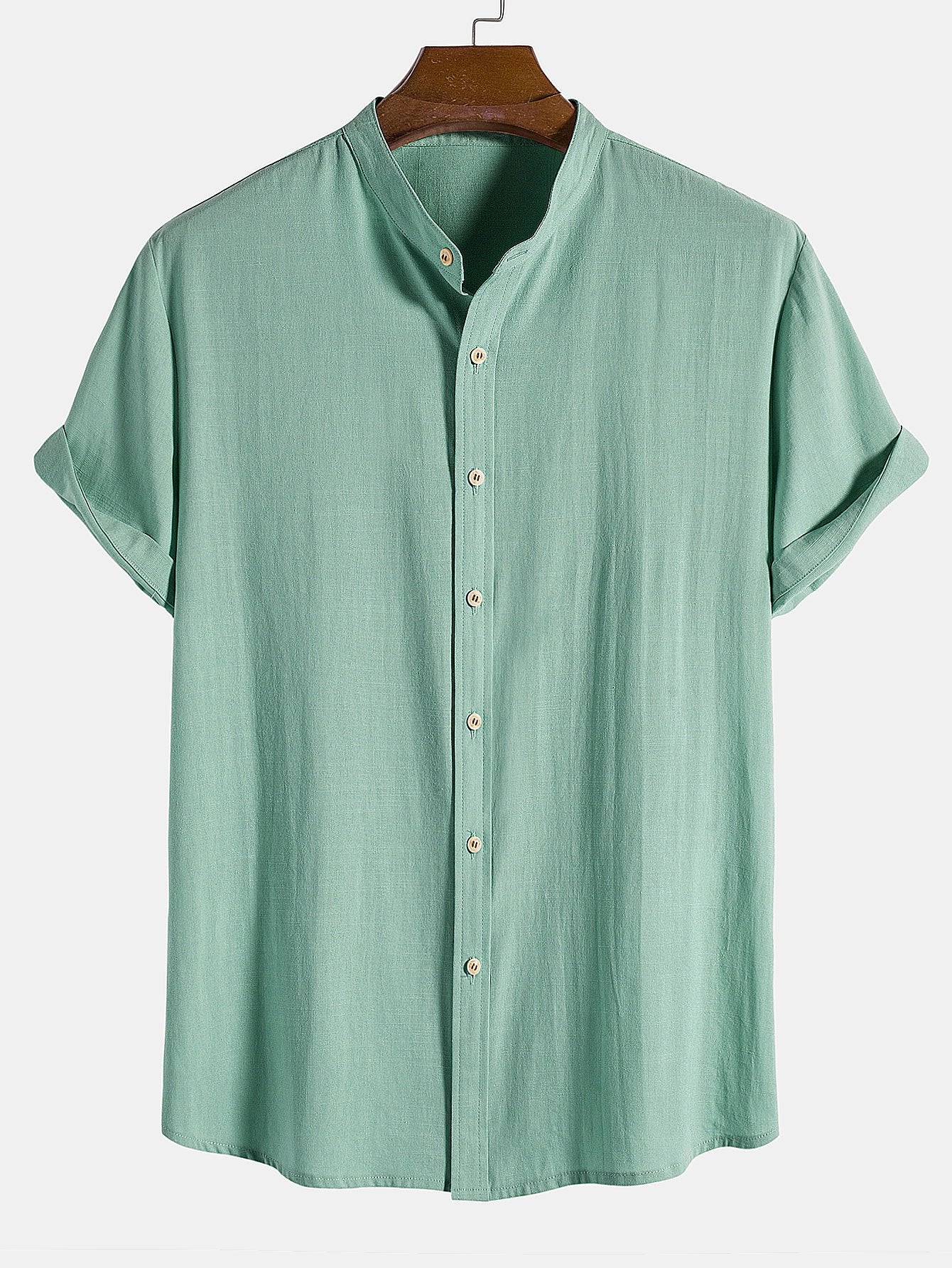Camisa de lino Look de algodón Blend Stand Collar
