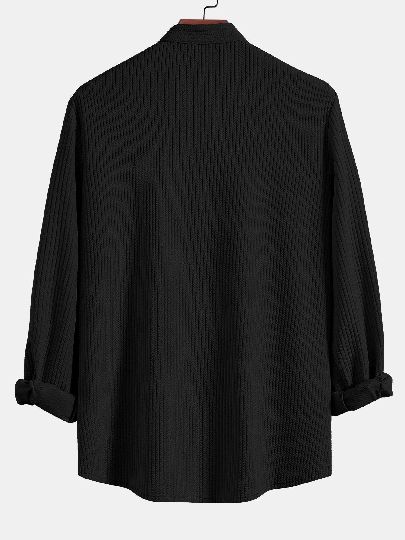 Camisa de manga larga Muscle Fit Ribbed Stand Collar