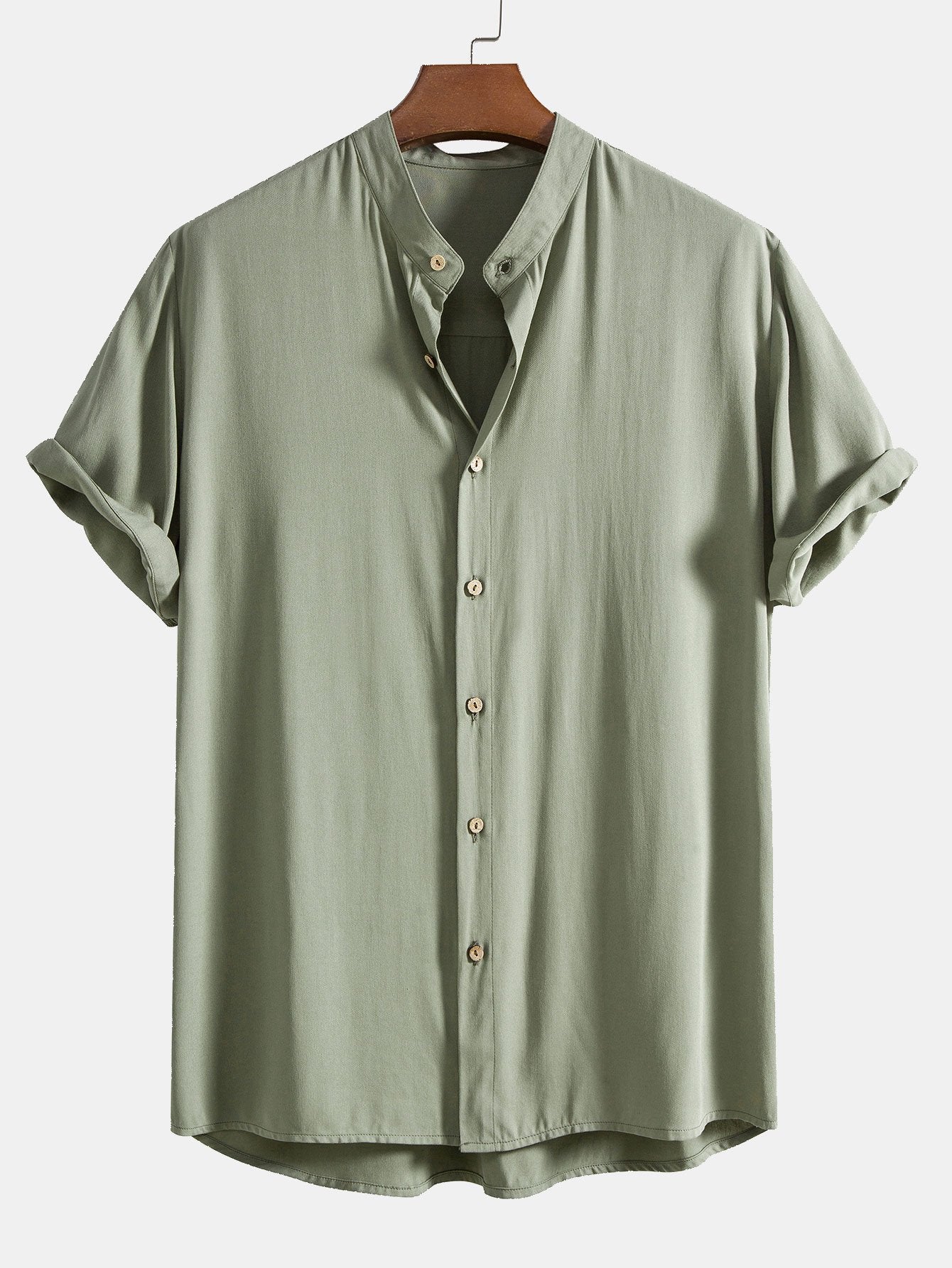 Camisa Viscose Stand Collar