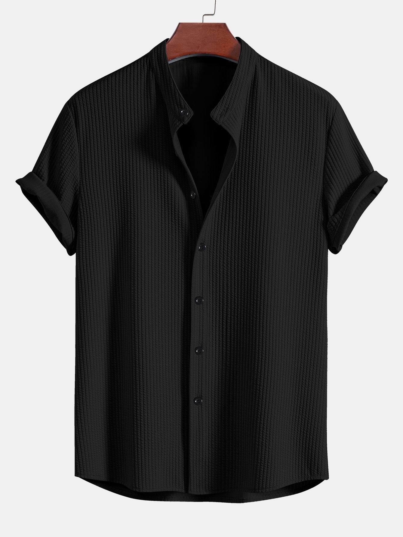 Camisa Muscle Fit Ribbed Stand Collar