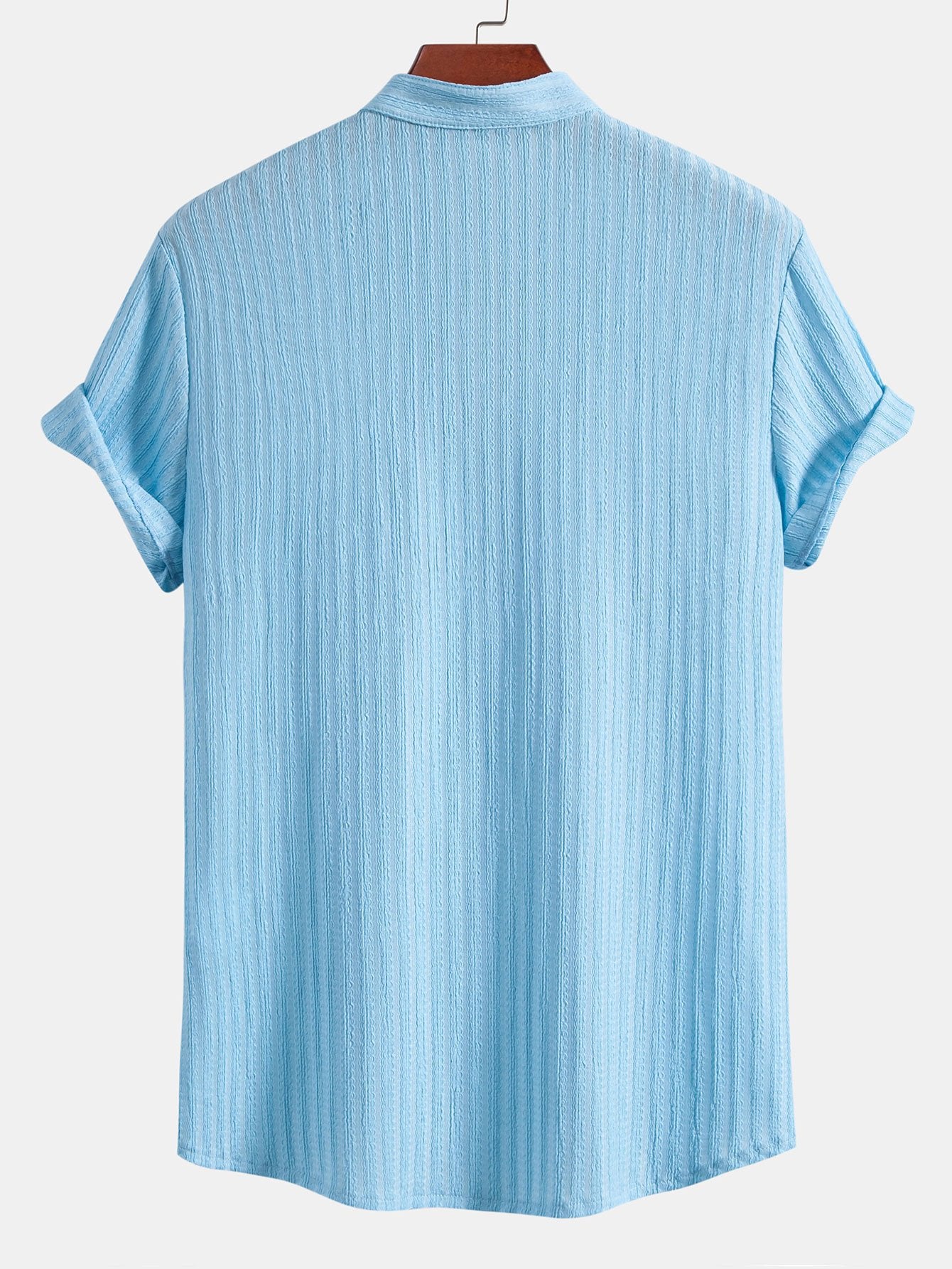 Camisa Muscle Fit Texture Ribbed Stand Collar