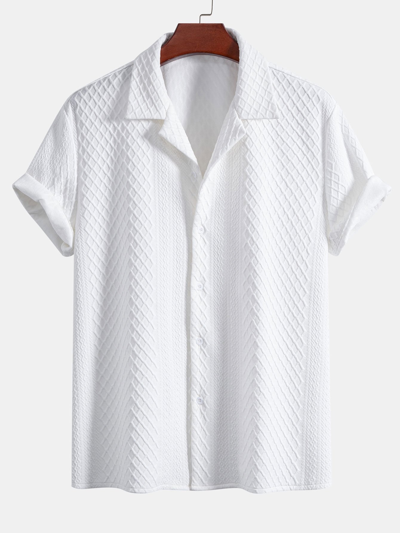 Camisa Rhombus Geometric Jacquard Textured Cuban