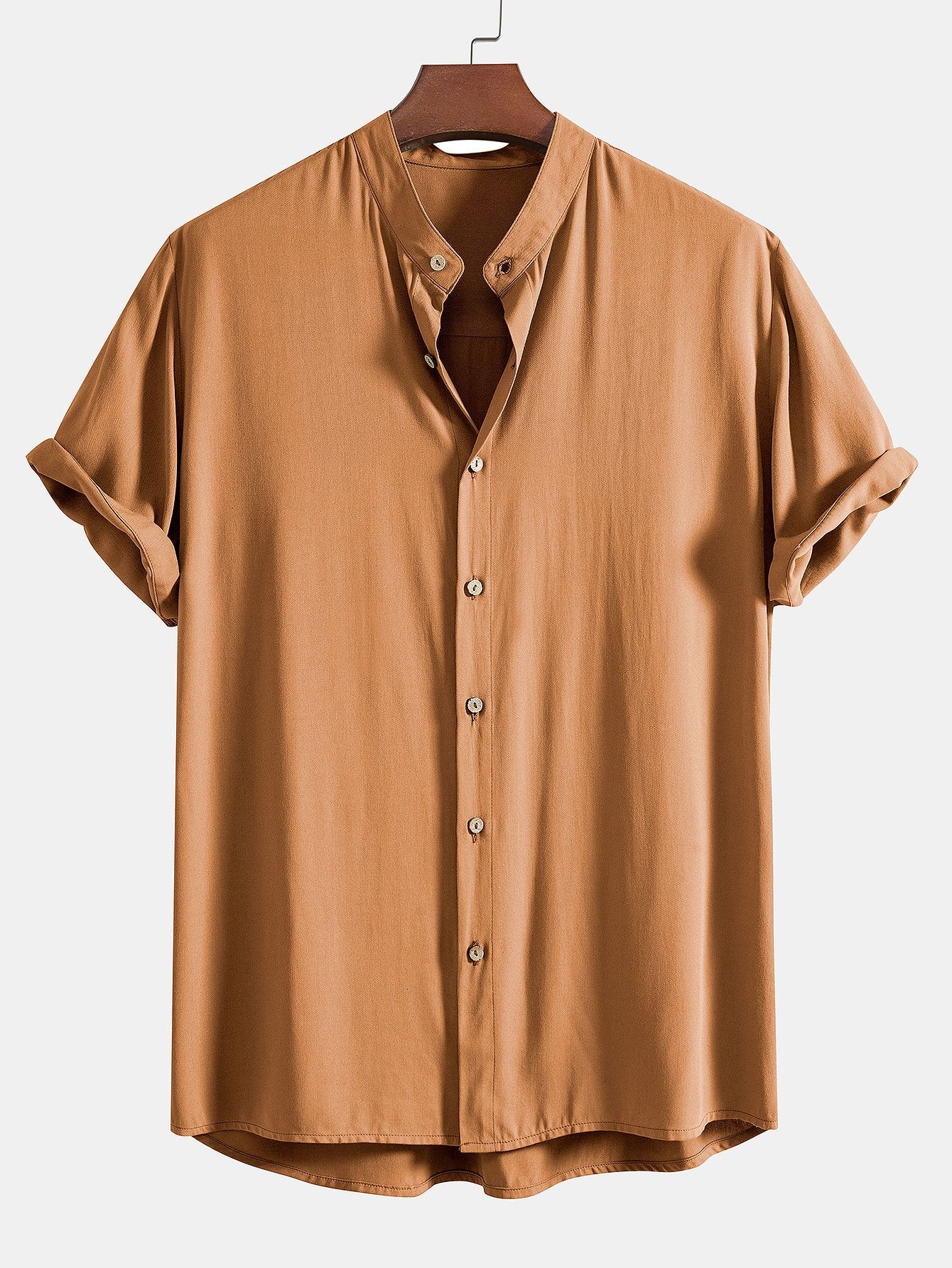 Camisa Viscose Stand Collar