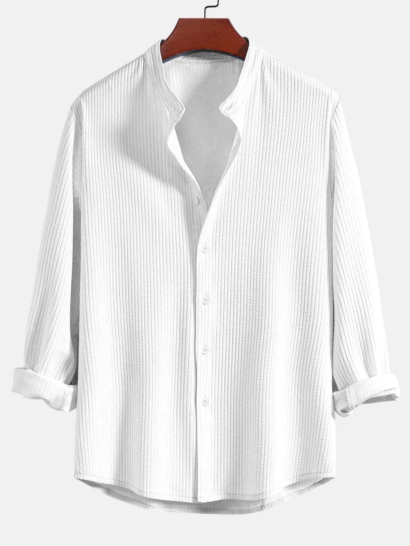 Camisa de manga larga Muscle Fit Ribbed Stand Collar