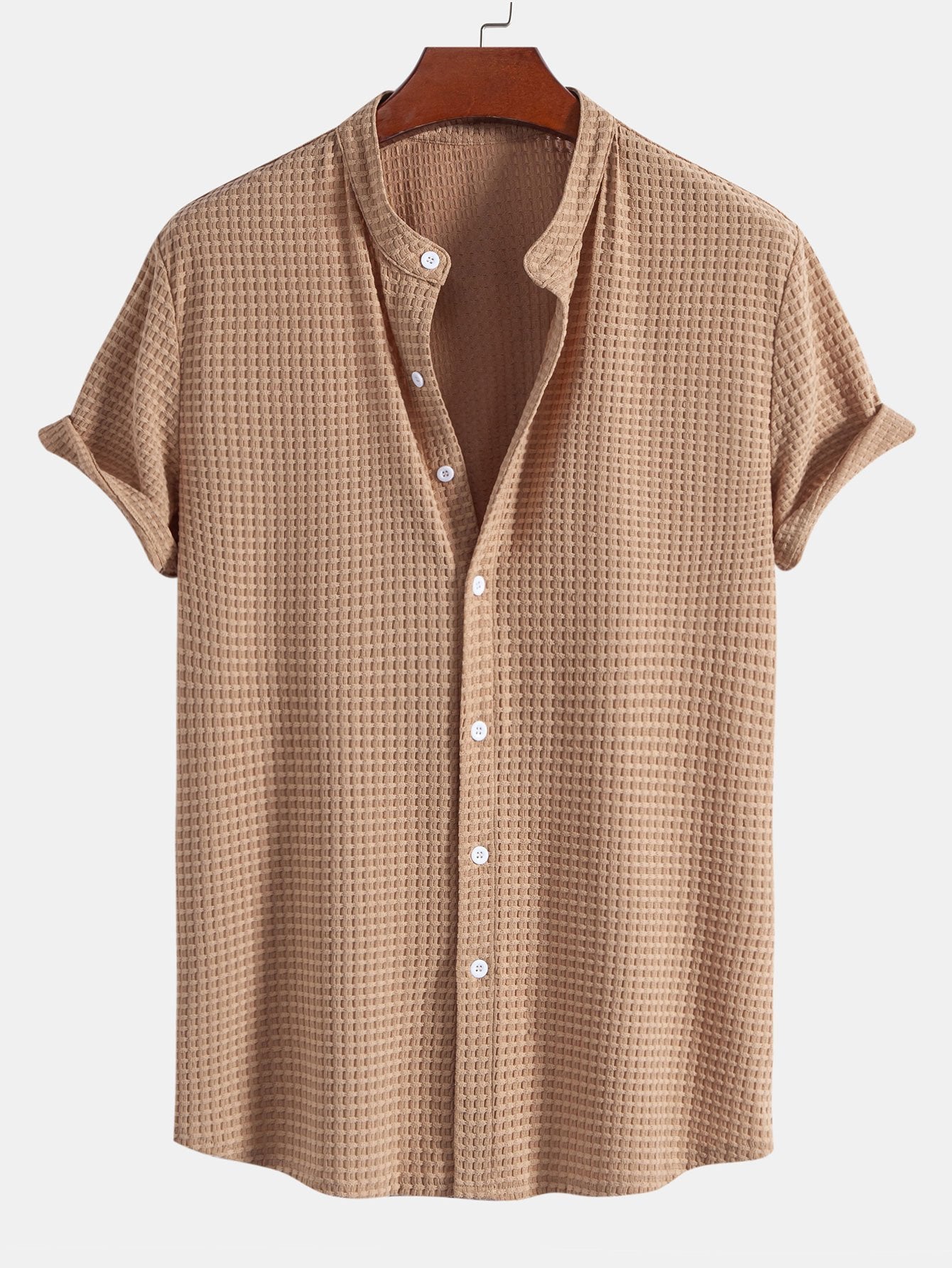 Camisa Muscle Fit Waffle Texture Stand Collar