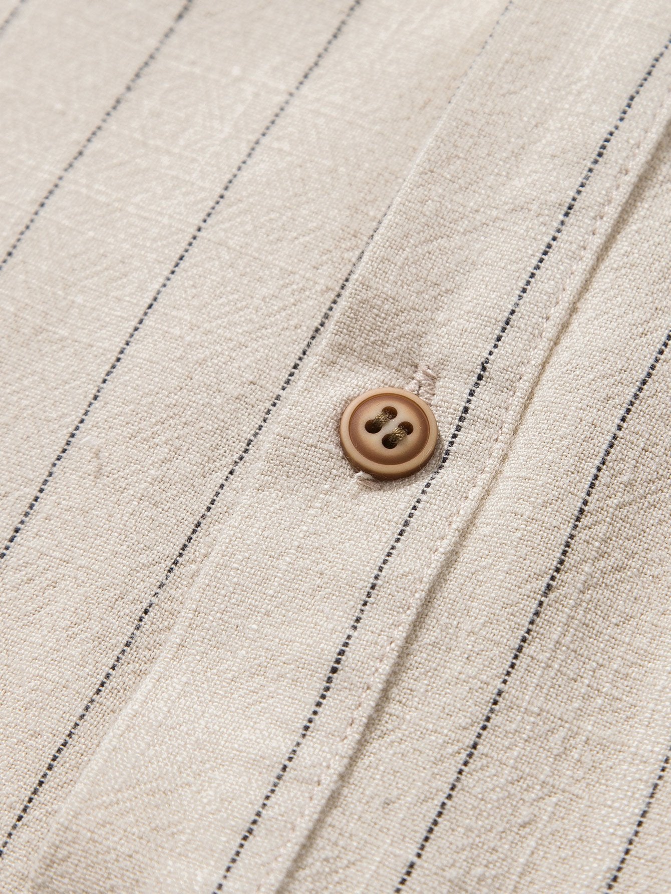 Camisa de lino Blend a rayas Half Open Placket Henley Collar