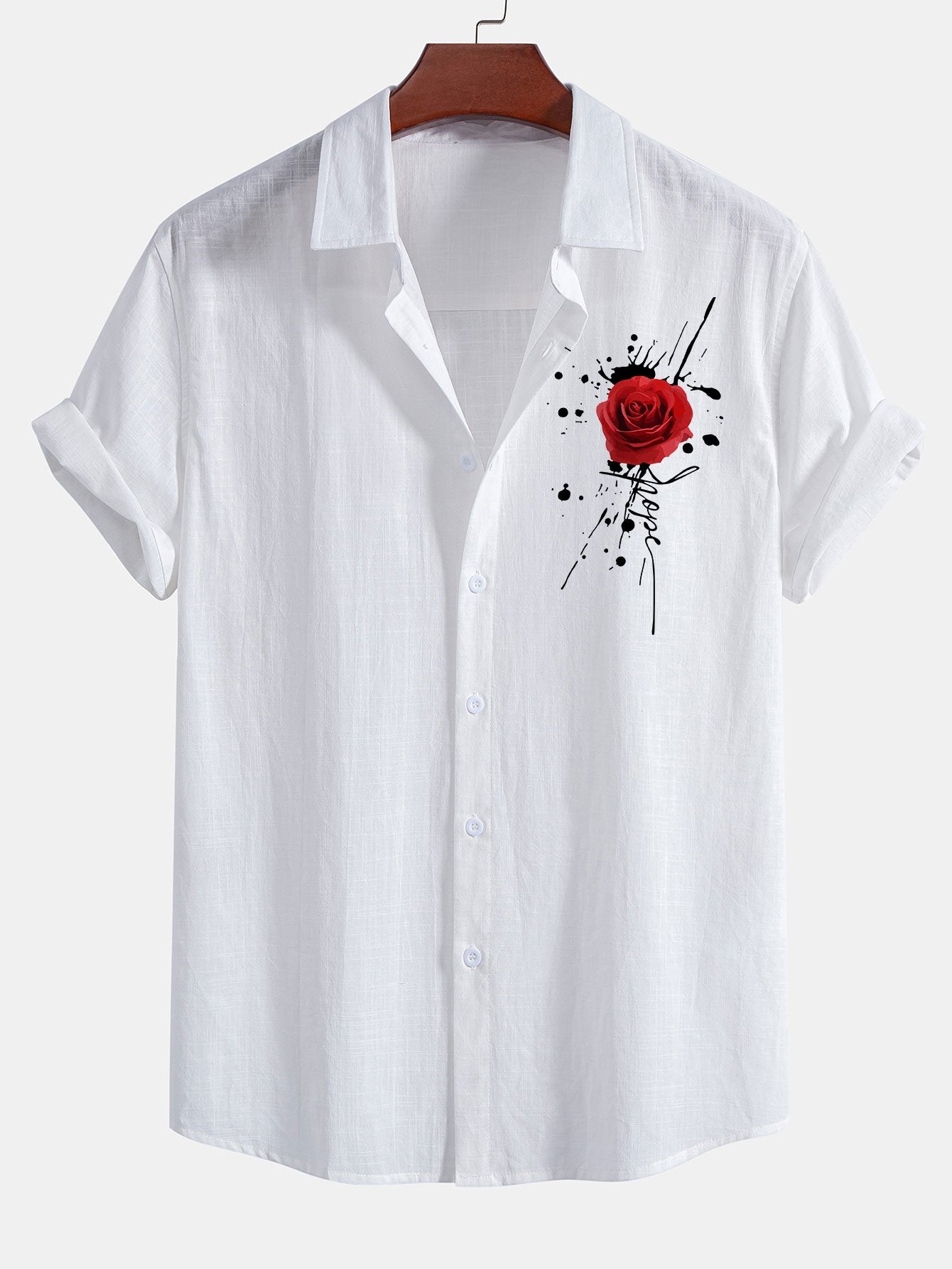 Camisa Splash Rose estampado de lino Look de algodón Button Up