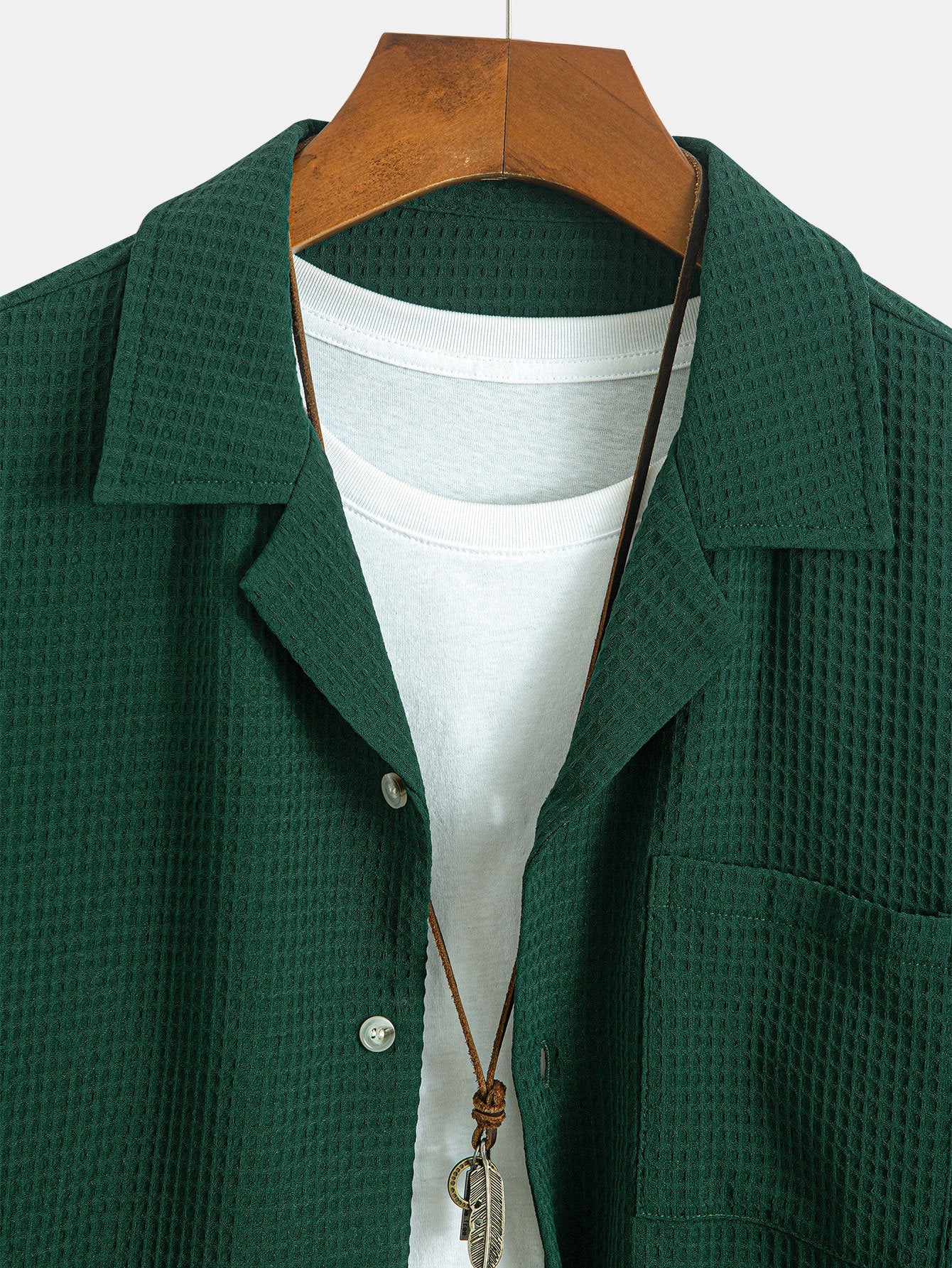 Camisa de manga larga Waffle Cuban Collar