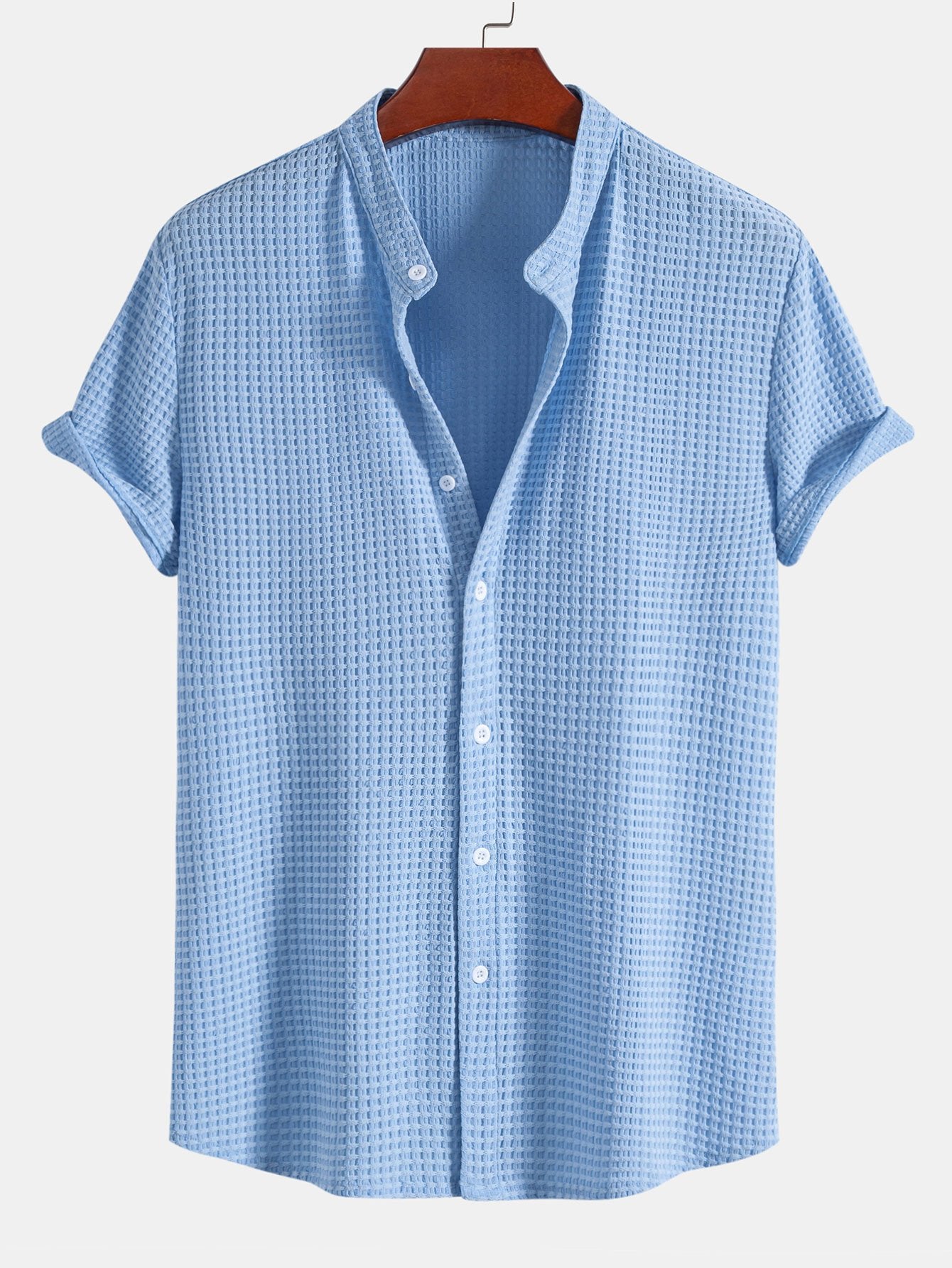 Camisa Muscle Fit Waffle Texture Stand Collar