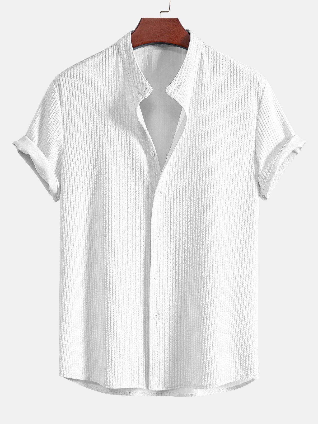 Camisa Muscle Fit Ribbed Stand Collar