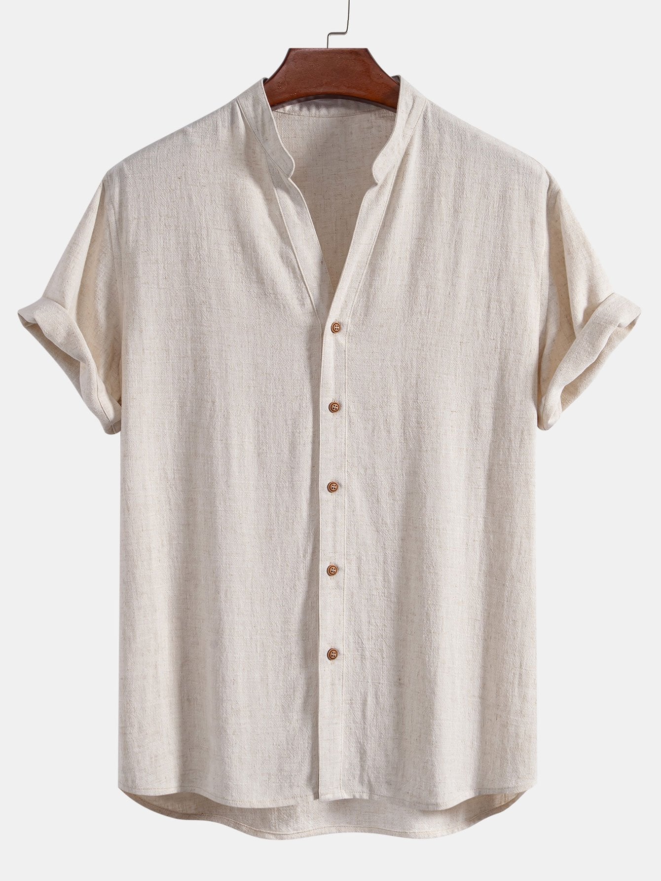 Camisa de manga corta V Neck de lino Rayon Blend