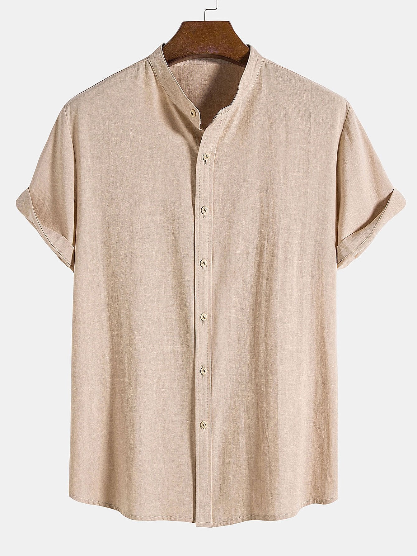 Camisa de lino Look de algodón Blend Stand Collar