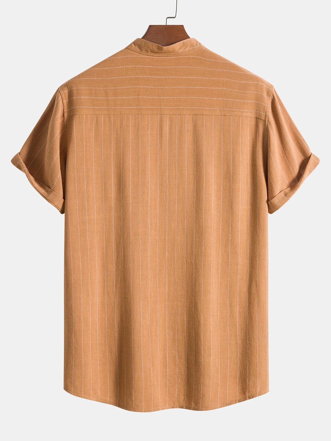 Camisa de lino Blend a rayas Half Open Placket Henley Collar