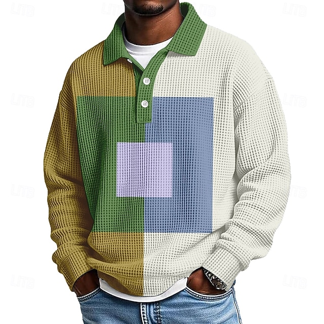 Camisa en bloques de color Geometic Waffle polos para hombre