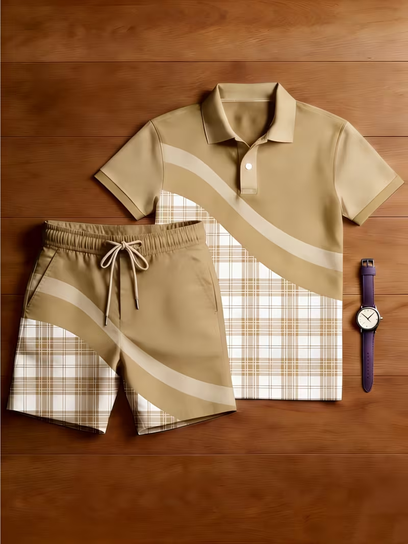 para hombre casual estampado camisa polo And pantalón conjunto de dos piezas