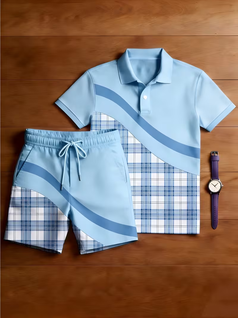para hombre casual estampado camisa polo And pantalón conjunto de dos piezas
