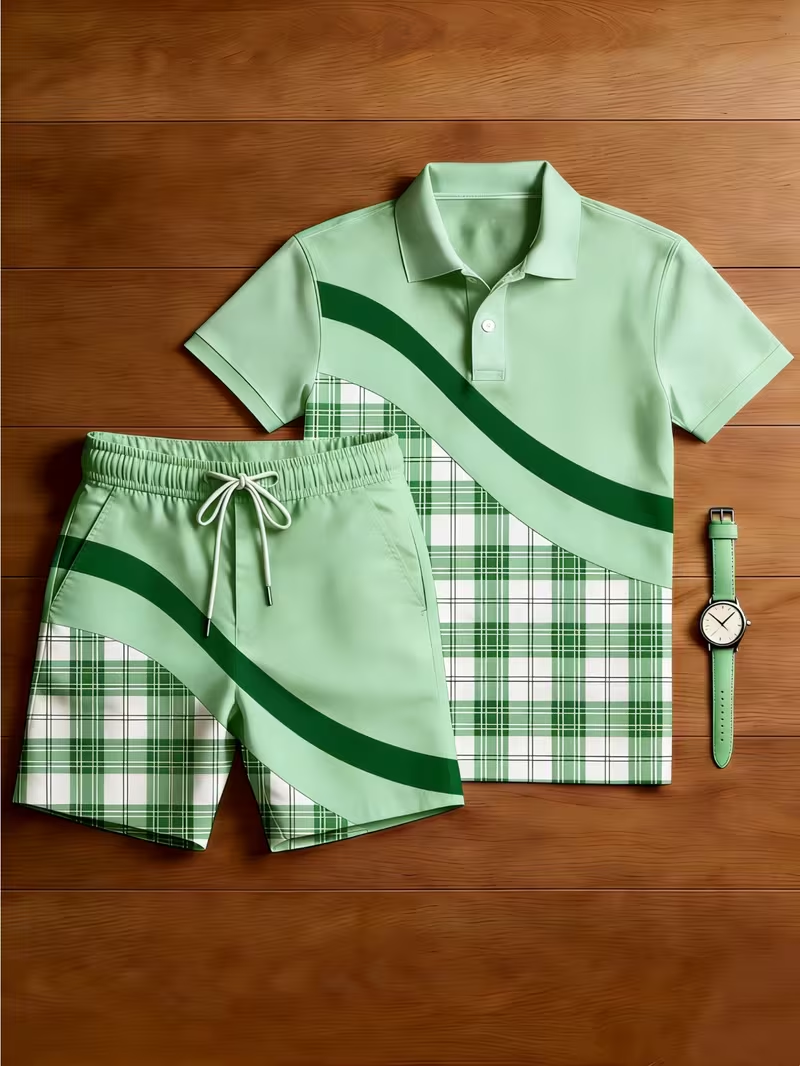 para hombre casual estampado camisa polo And pantalón conjunto de dos piezas