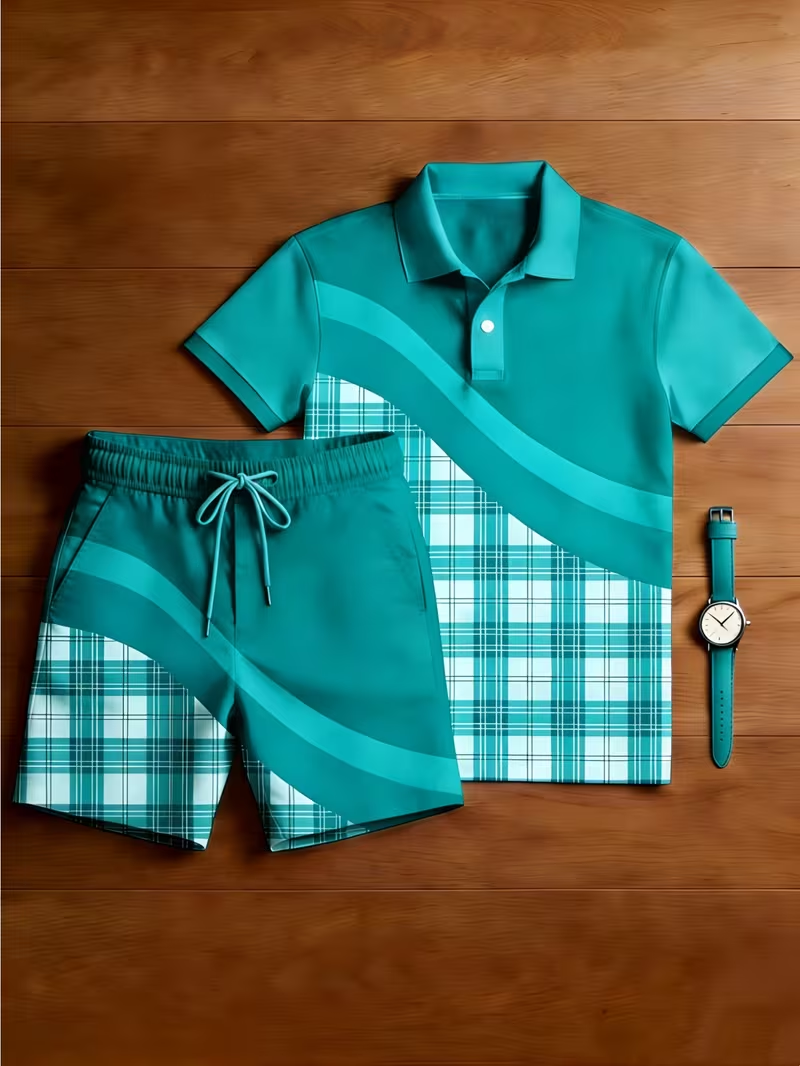 para hombre casual estampado camisa polo And pantalón conjunto de dos piezas