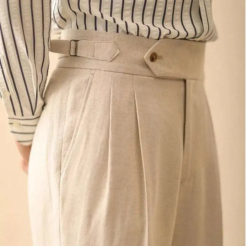 De lino summer high-waist elegant trousers