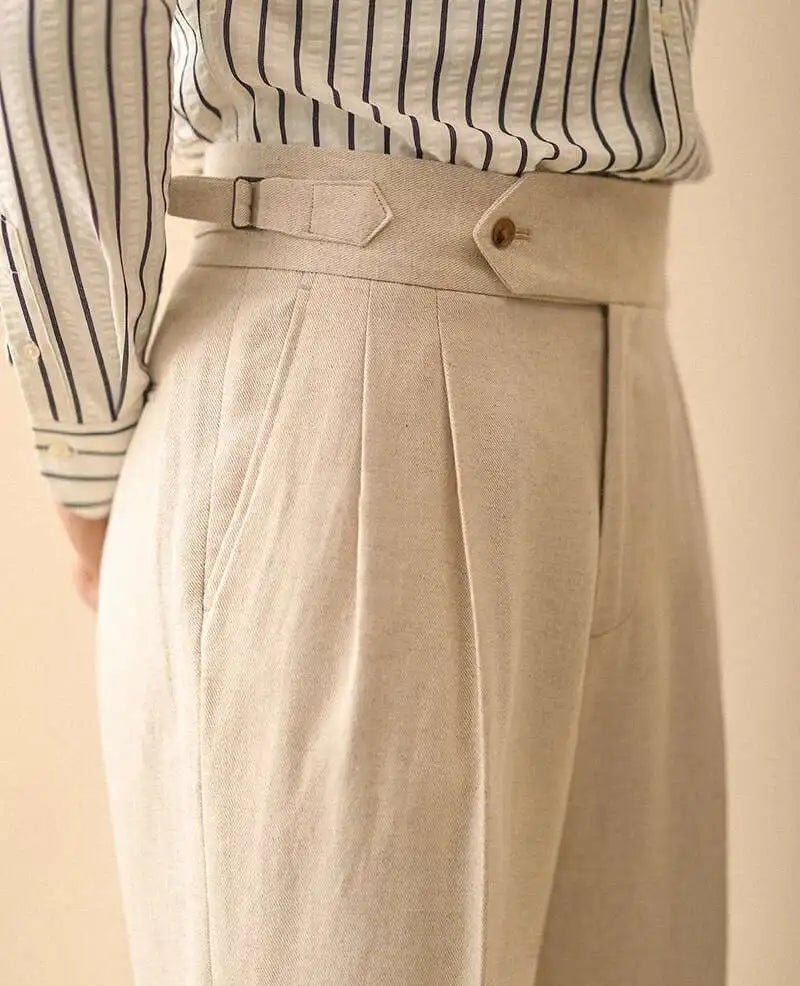 De lino summer high-waist elegant trousers